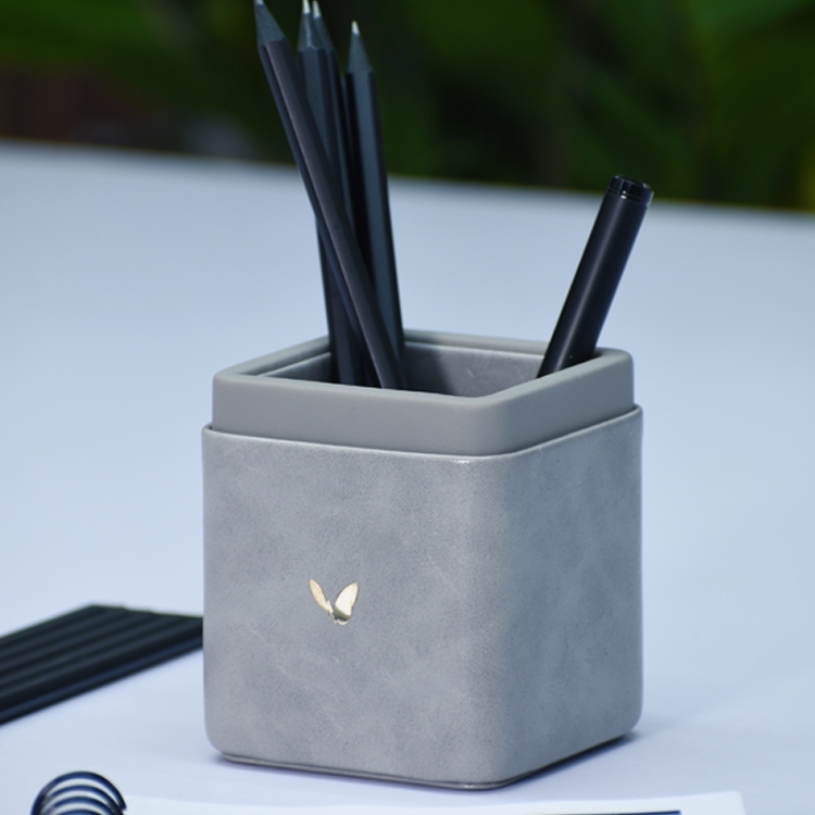 Pen/Pencil Holder | Faux Leather | Square Small | Moderno | Grey