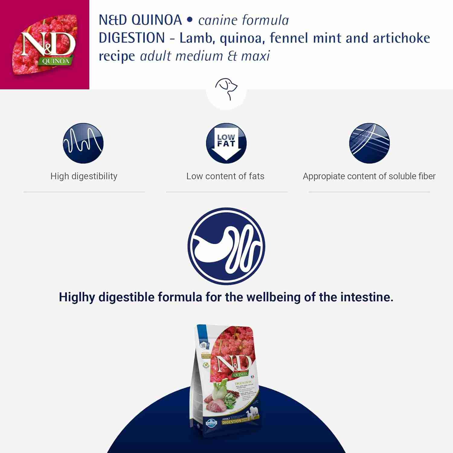 Farmina N&D Quinoa Digestion Lamb Dry Food For Adult Dog - Medium & Maxi