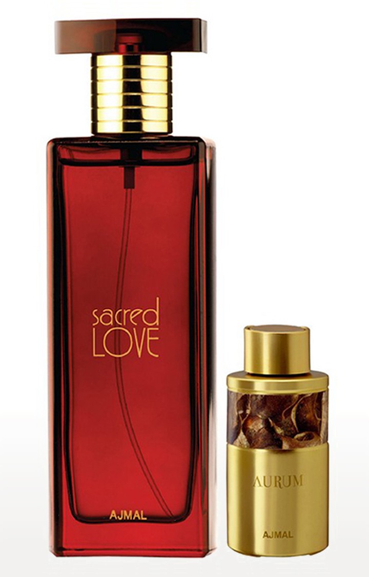 Ajmal Sacred Love EDP Musky Perfume 50ml for Women and Aurum Concentrated Perfume Oil Fruity Alcohol-free Attar 10ml for Women