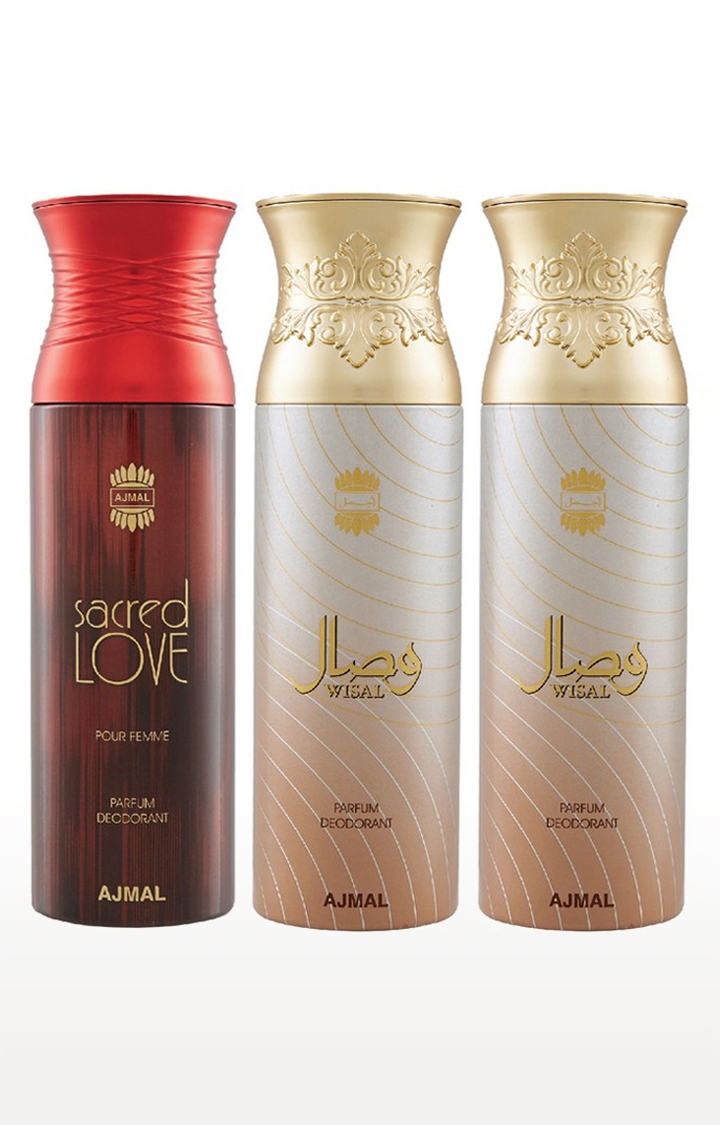 Ajmal | Ajmal Sacred Love & Sacred Love & Wisal Deodorant Spray - For Women (200 ml, Pack of 3)  0