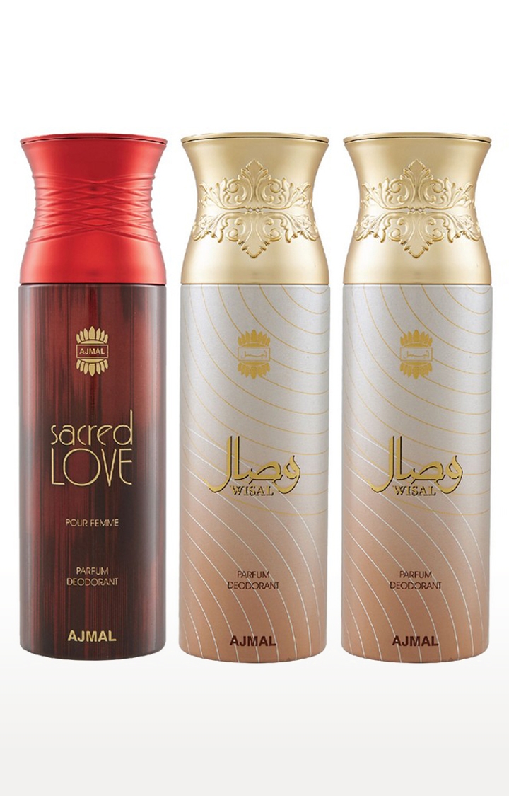 Ajmal | Ajmal Sacred Love & Wisal Deo & Wisal Deodorant Spray - For Women (200 ml, Pack of 3)  0