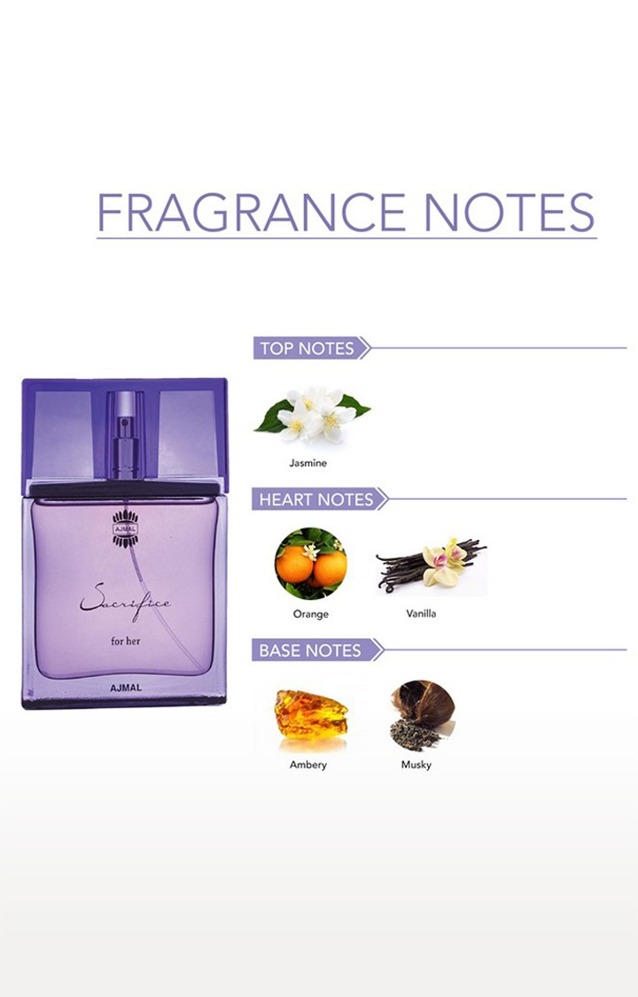 Ajmal Sacrifice for HER EDP Musky Perfume 50ml for Women and Sacrifice II for Him Deodorant Fruity Fragrance 200ml for Men