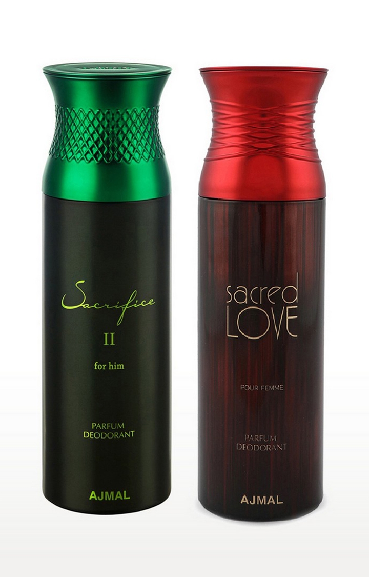 Ajmal | Ajmal Sacrificell Him & Sacredlove Deodorant Spray Gift For Women (200 ml, Pack of 2)  0