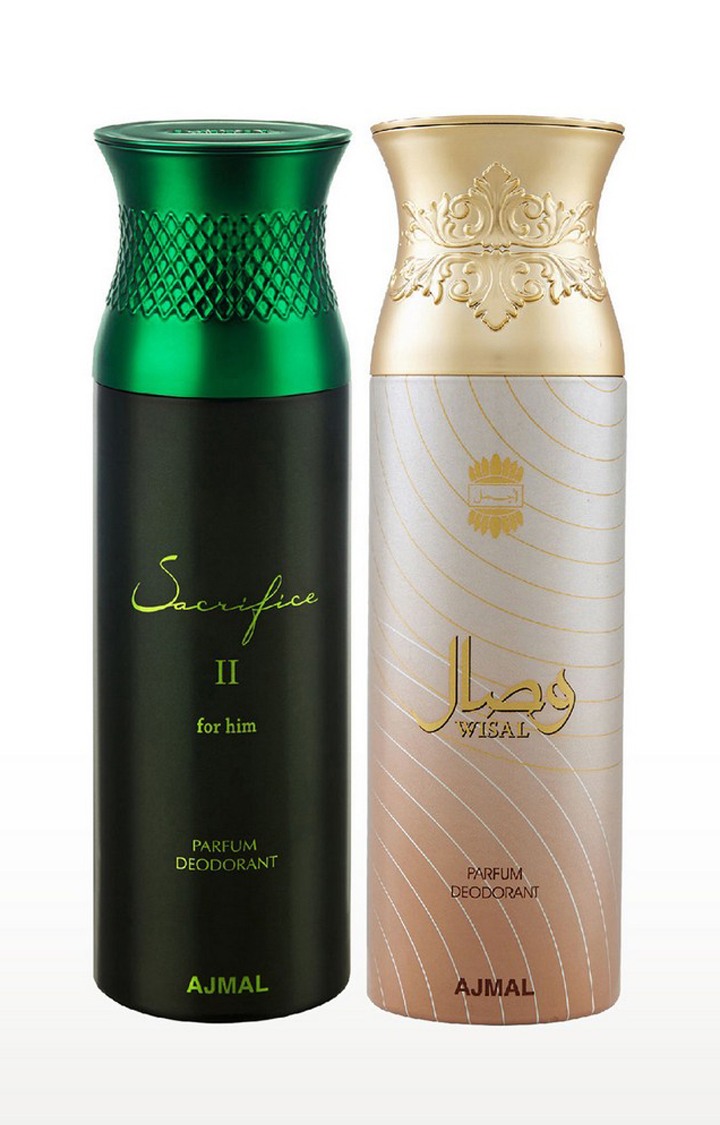 Ajmal | Ajmal Sacrifice ll Him & Wisal Deodorant Spray Gift For Men & Women (200 ml, Pack of 2) 0