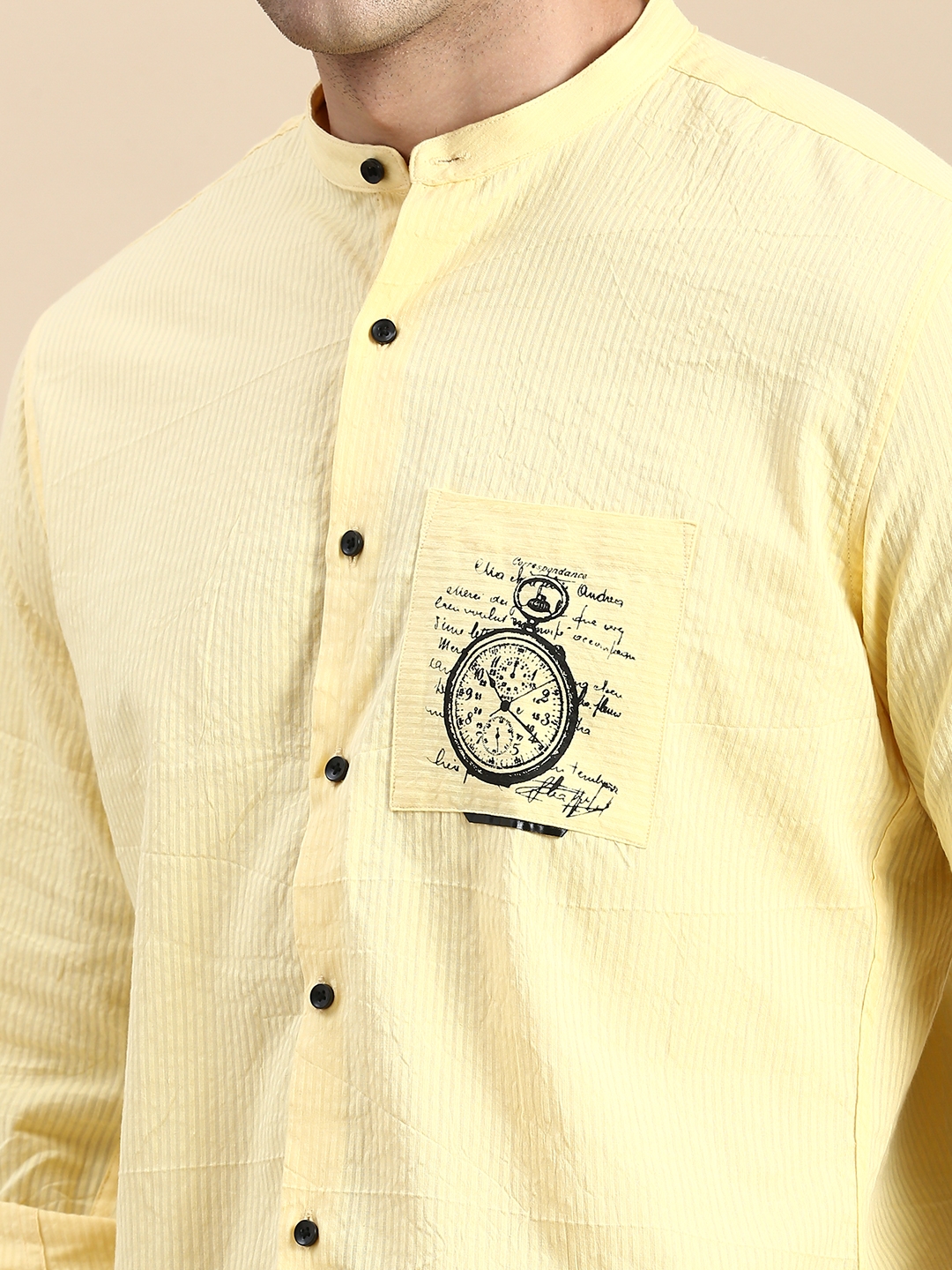 Showoff | SHOWOFF Men's Mandarin Collar Yellow Slim Fit Solid Shirt 5
