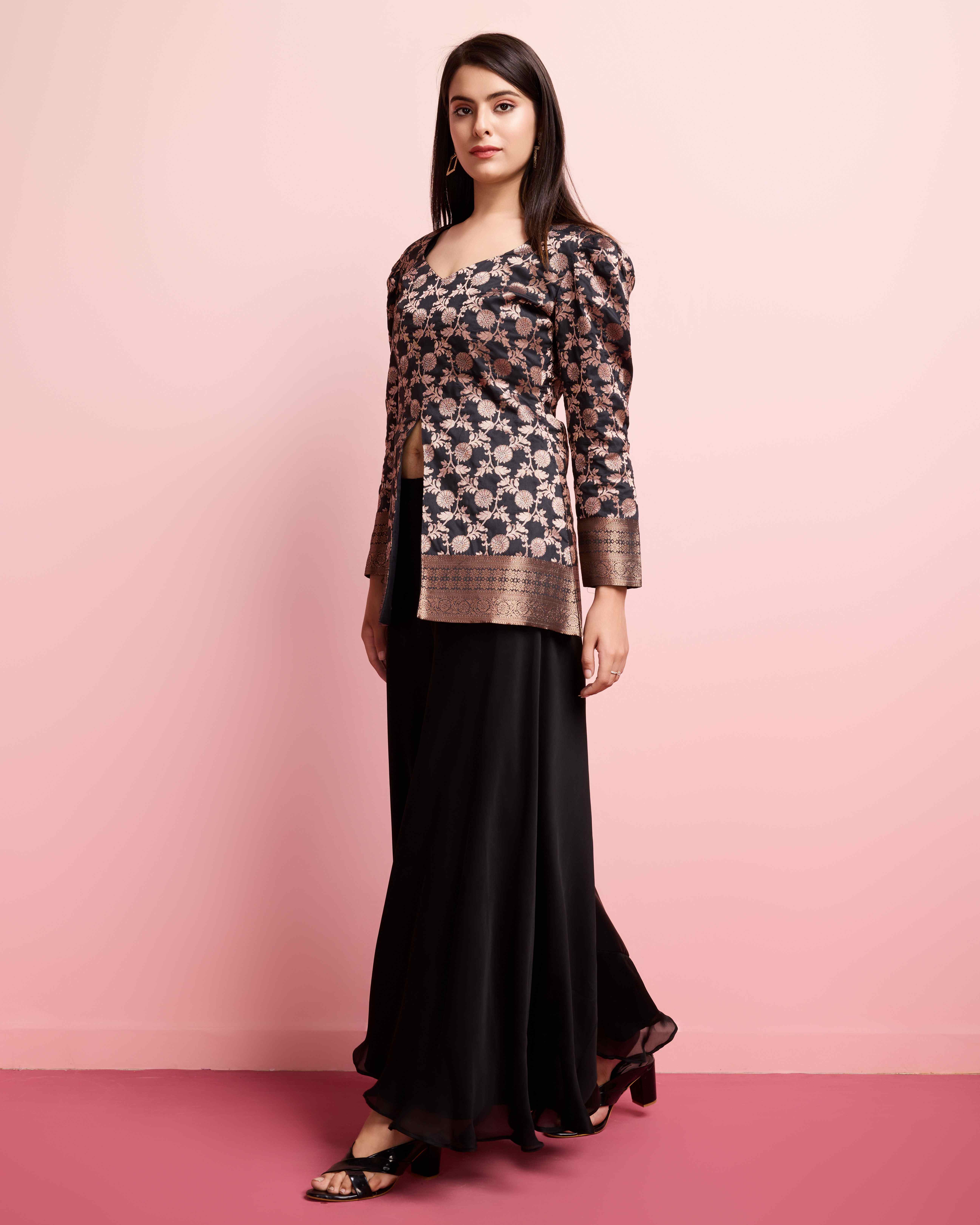 Tasarika women banarasi silk kurta with georgette palazzo