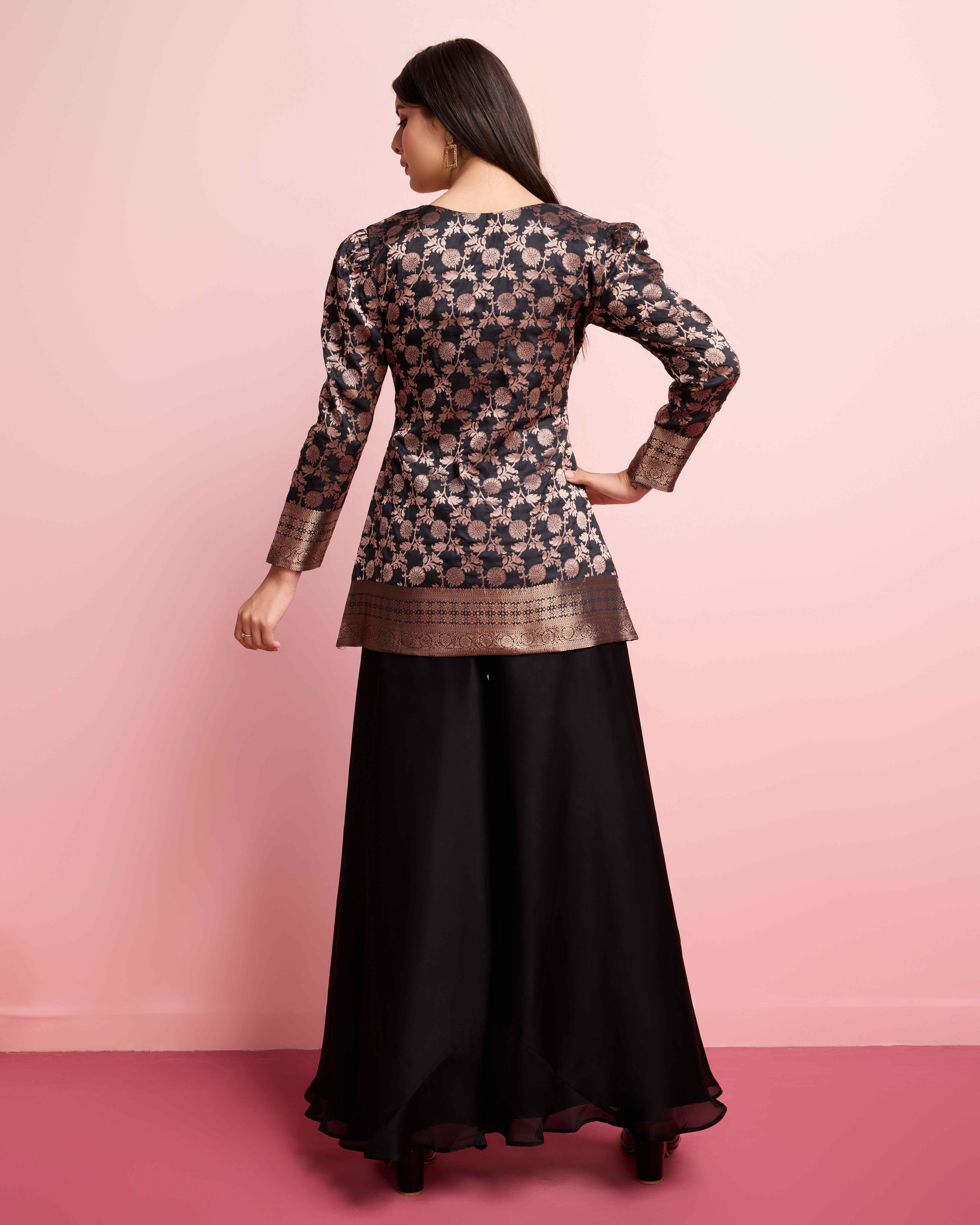 Tasarika women banarasi silk kurta with georgette palazzo