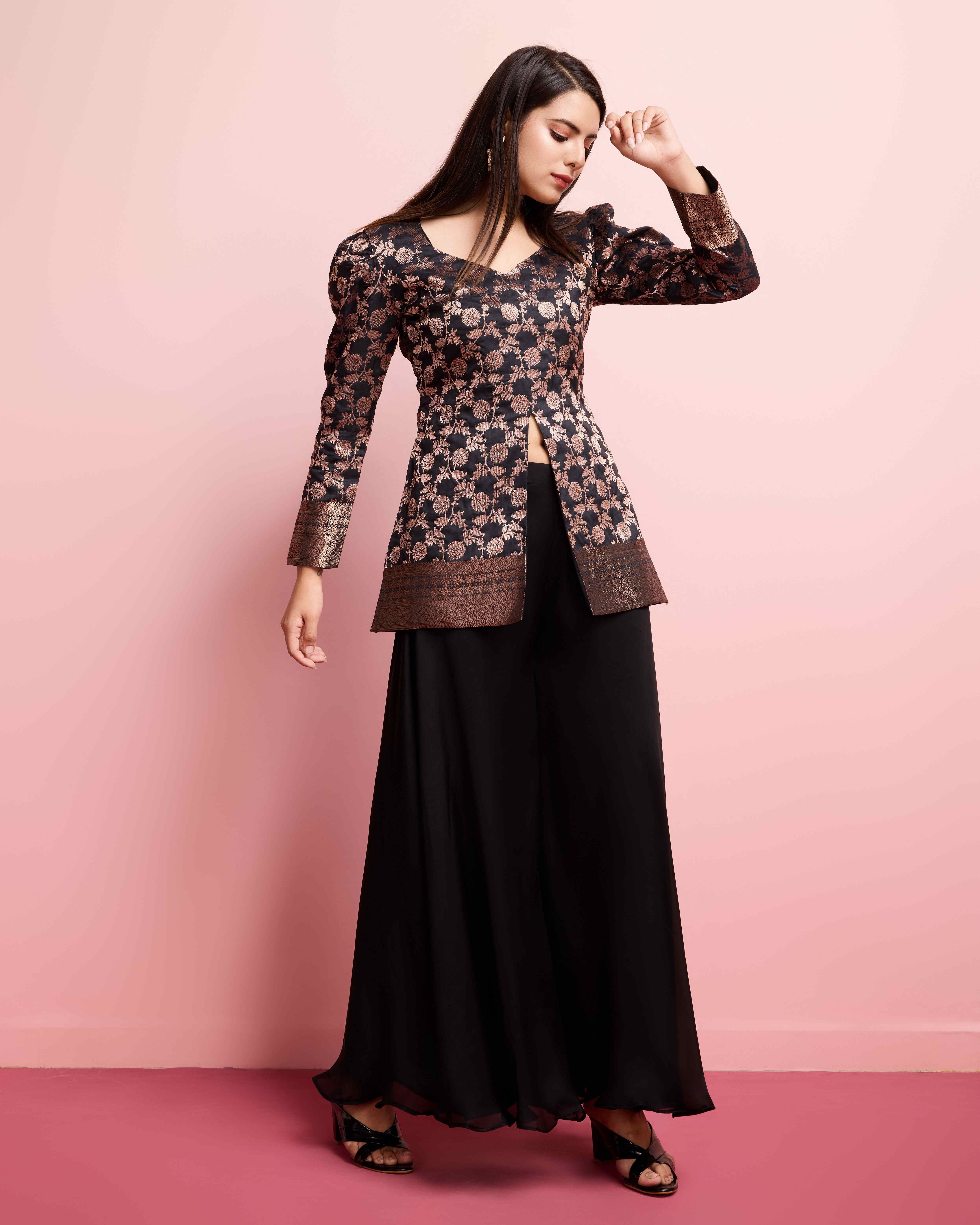 Tasarika women banarasi silk kurta with georgette palazzo