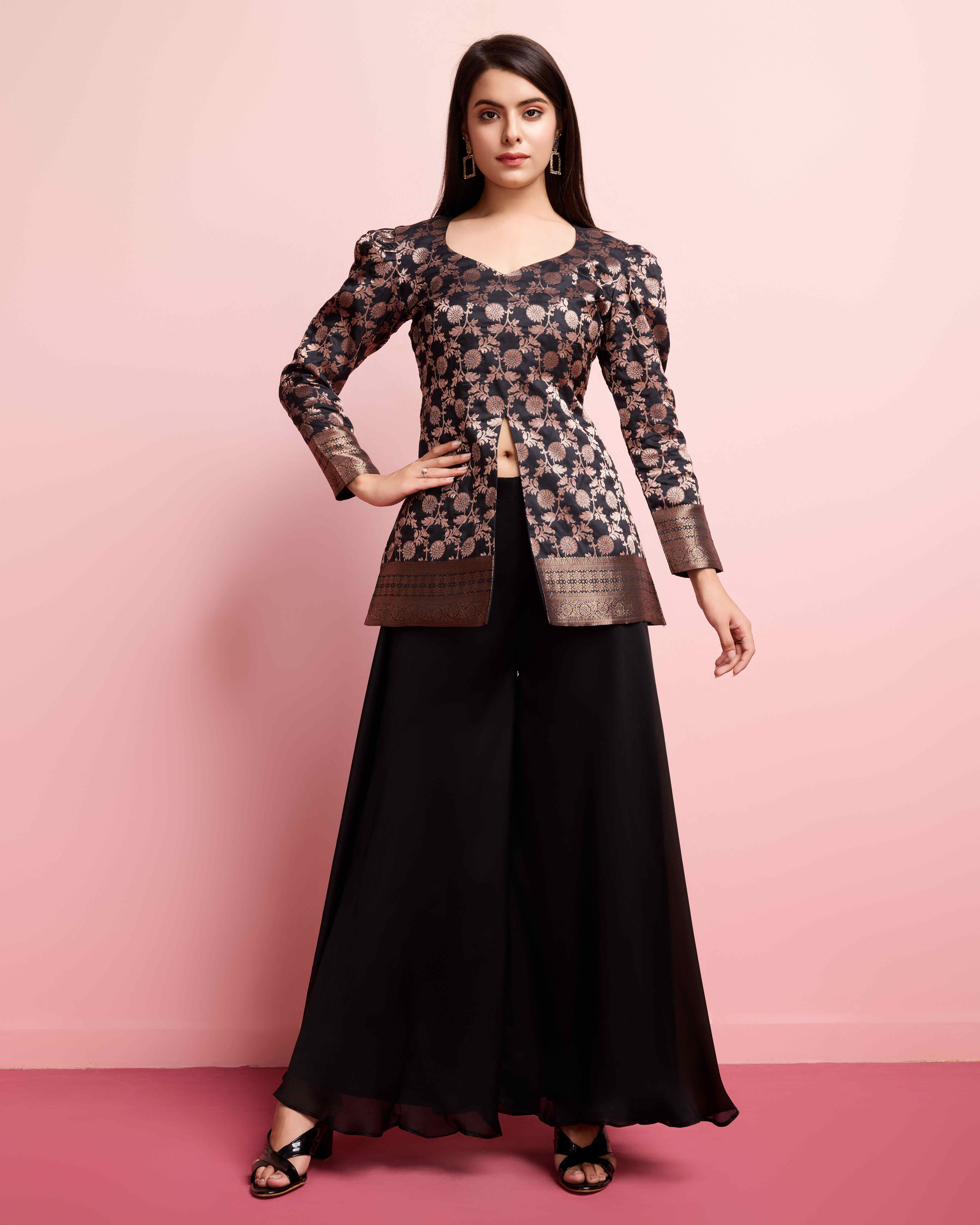 Tasarika women banarasi silk kurta with georgette palazzo