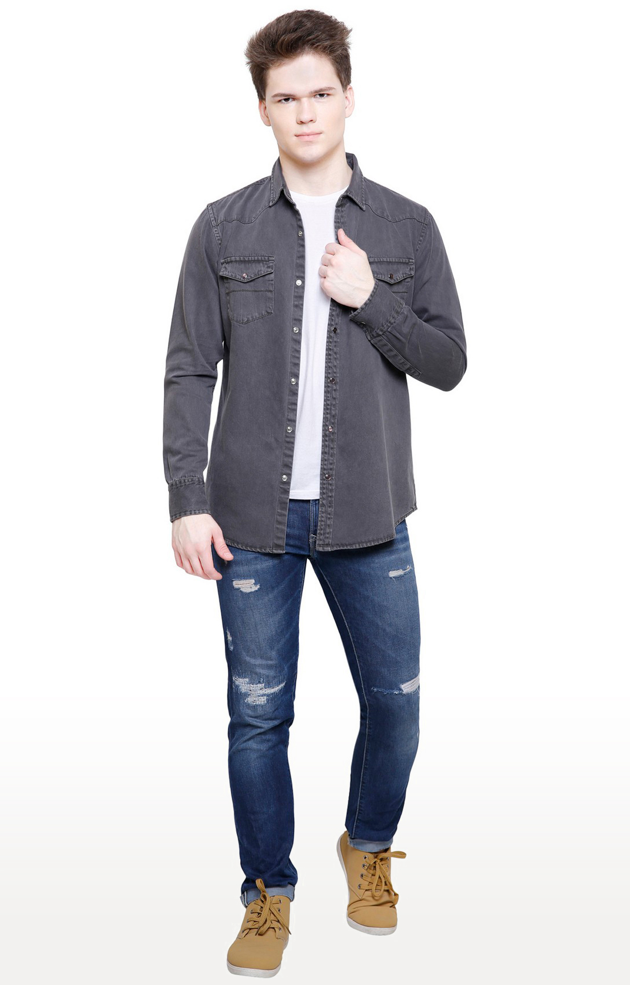 Southbay Men's Grey Casual Denim Shirt