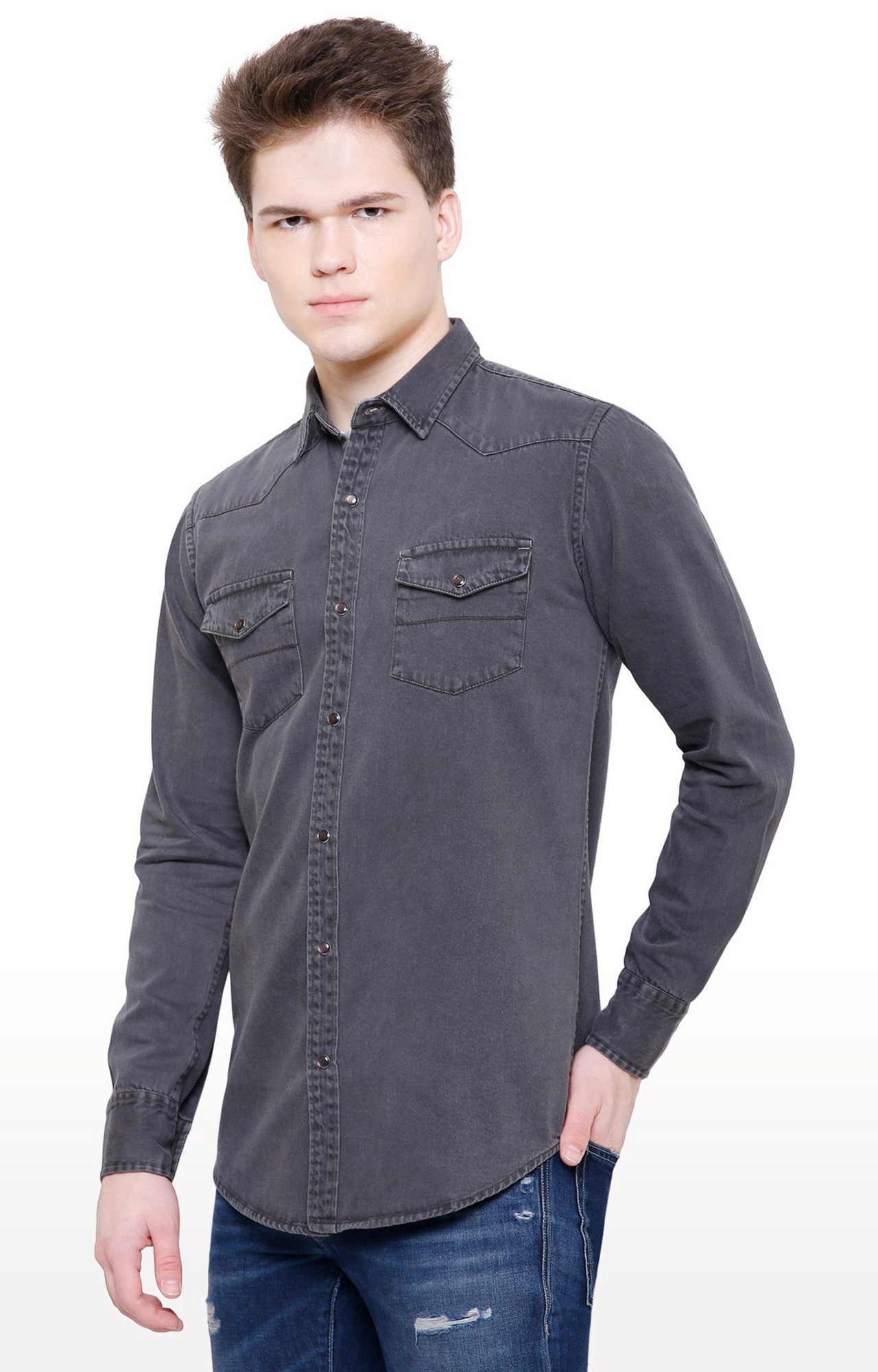Southbay Men's Grey Casual Denim Shirt