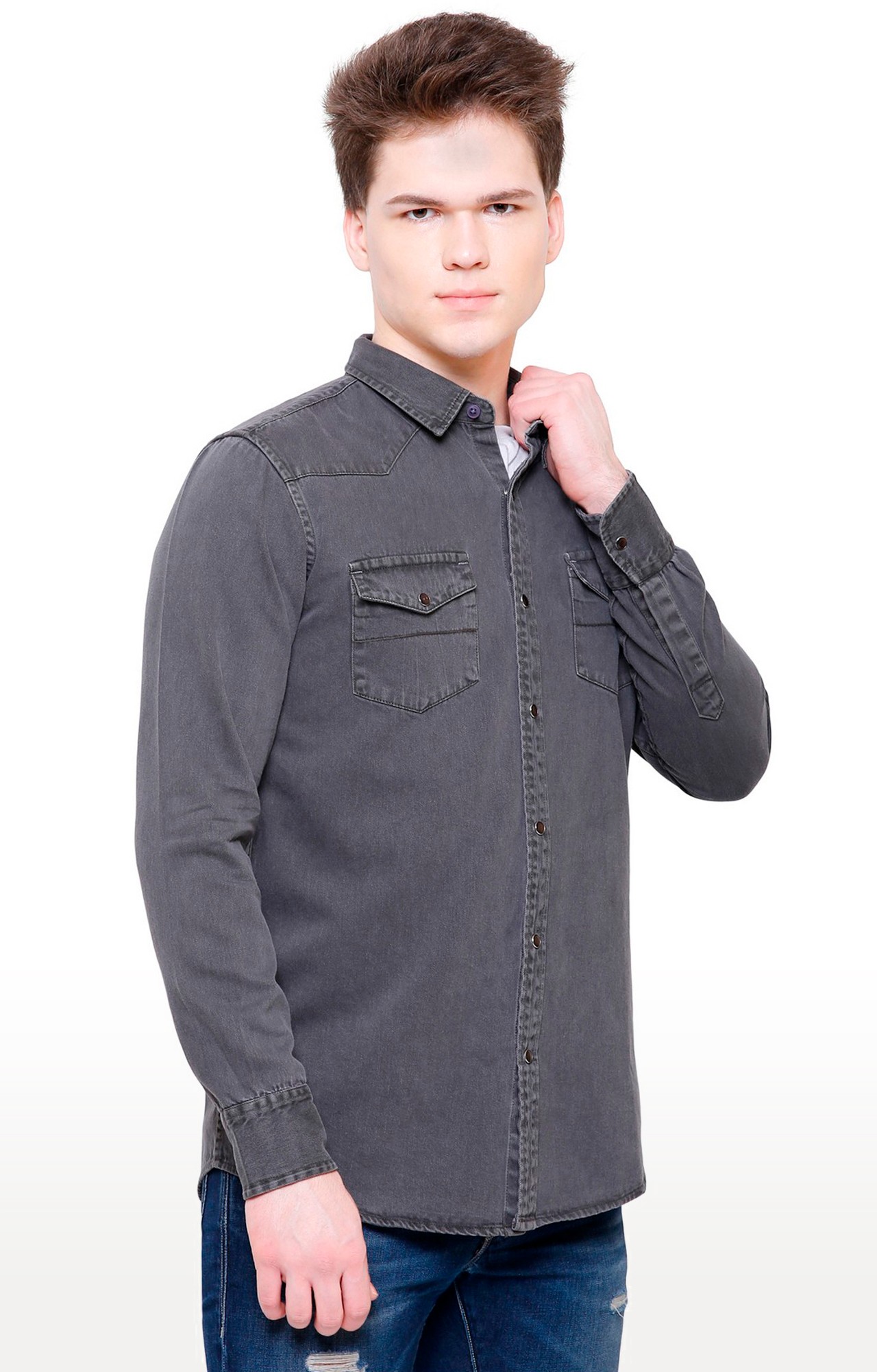 Southbay Men's Grey Casual Denim Shirt