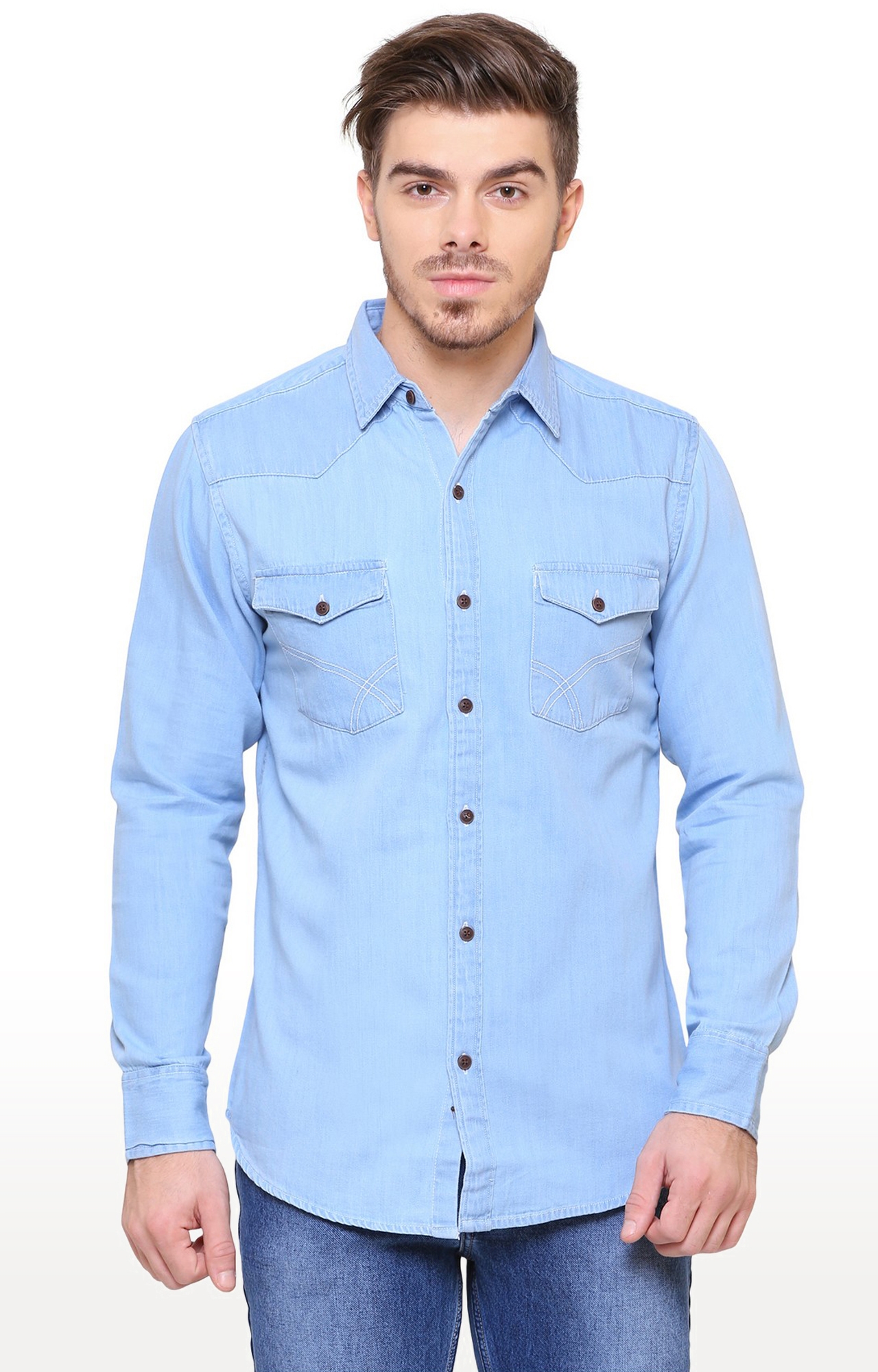 Plain Blue Mens Denim Shirts at Rs 800 in Kutch | ID: 23361296973