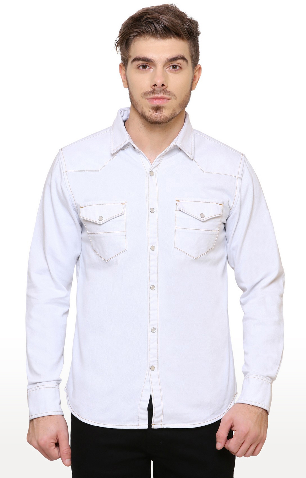 Southbay Men's White Casual Denim Shirt