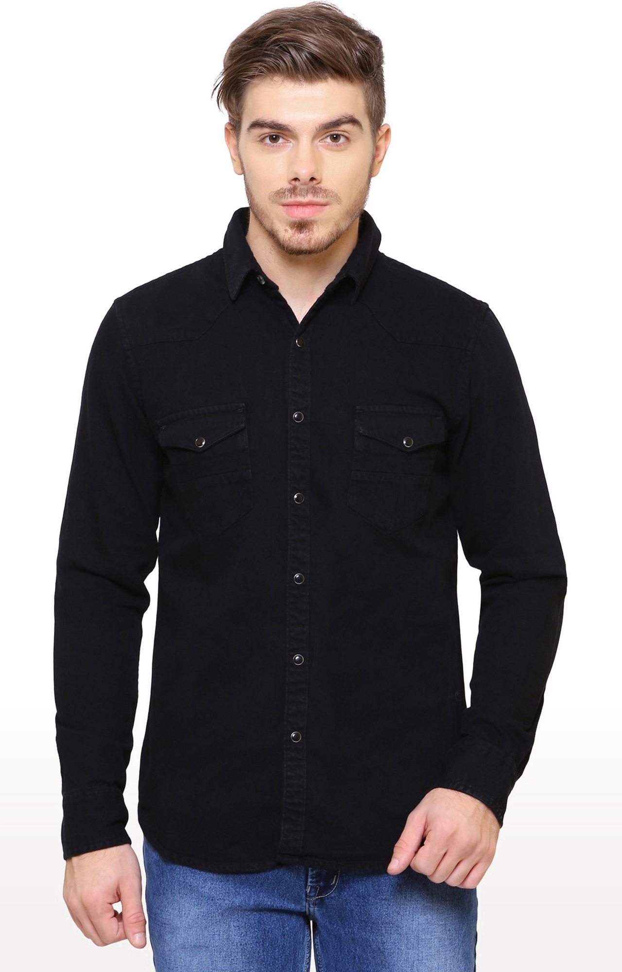 Southbay Men's Jet Black Casual Denim Shirt