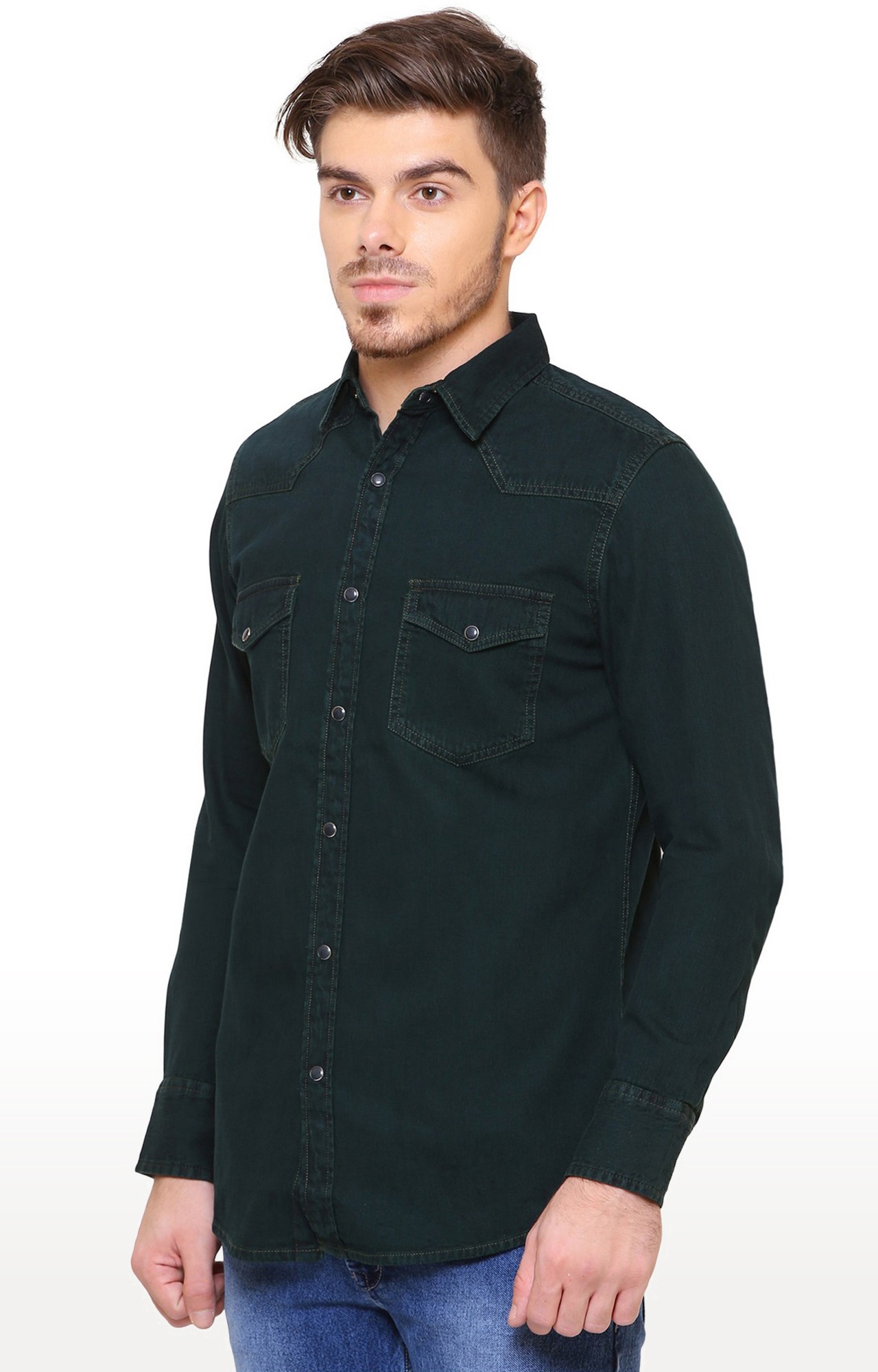 Southbay Men's Green Casual Denim Shirt