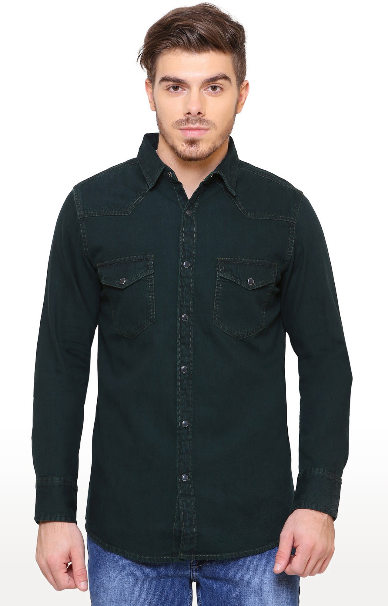 Southbay Men's Green Casual Denim Shirt