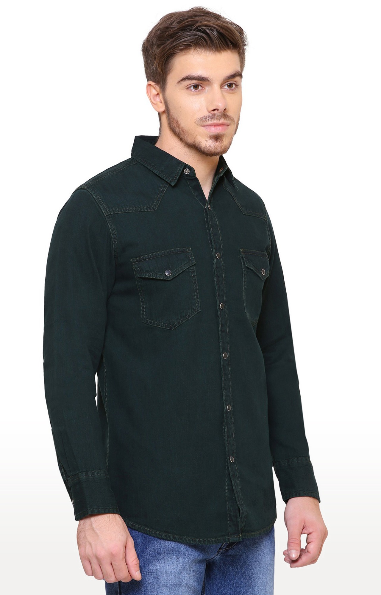 Southbay Men's Green Casual Denim Shirt