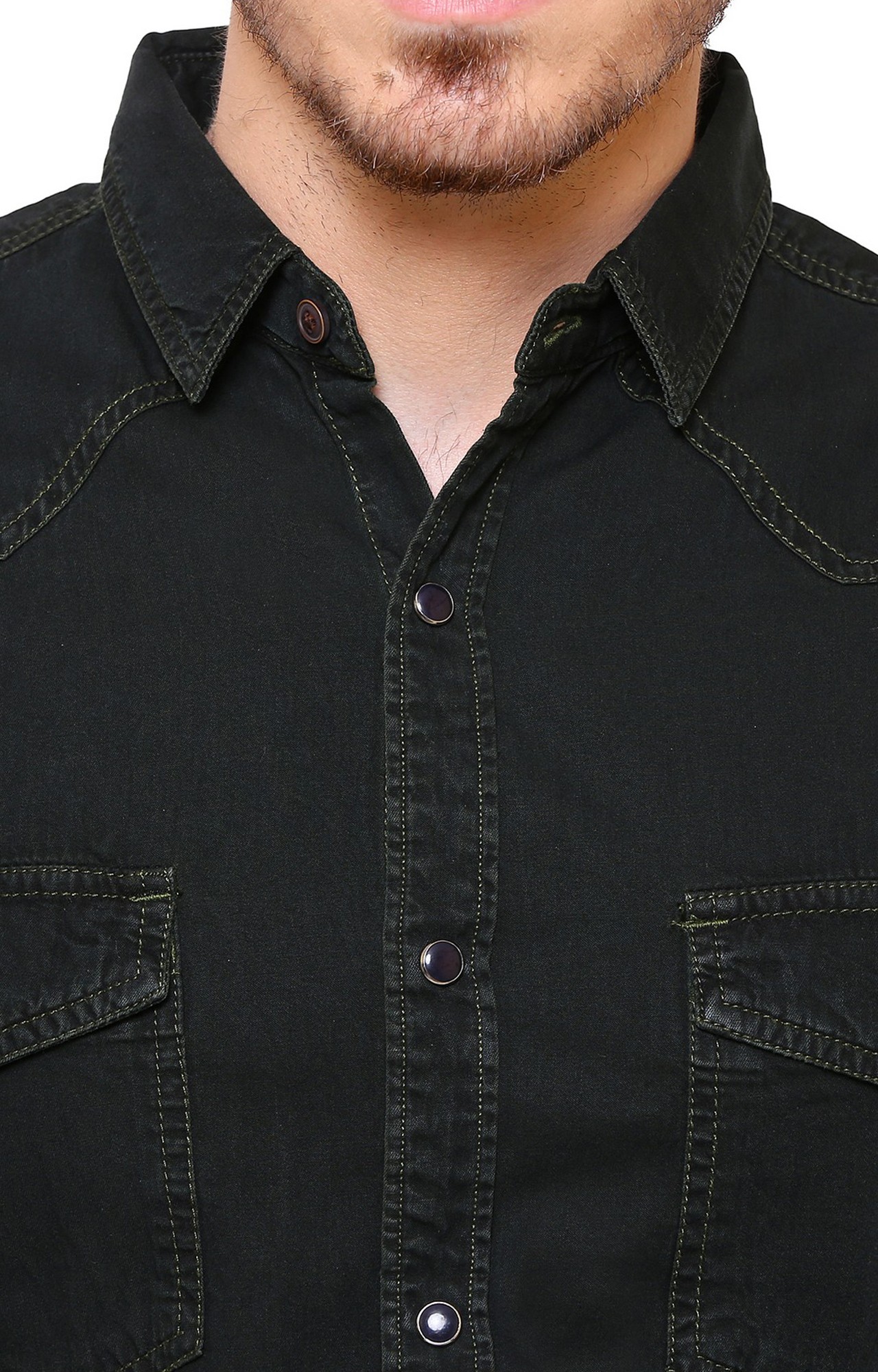 Southbay Men's Dark Olive Green Casual Denim Shirt