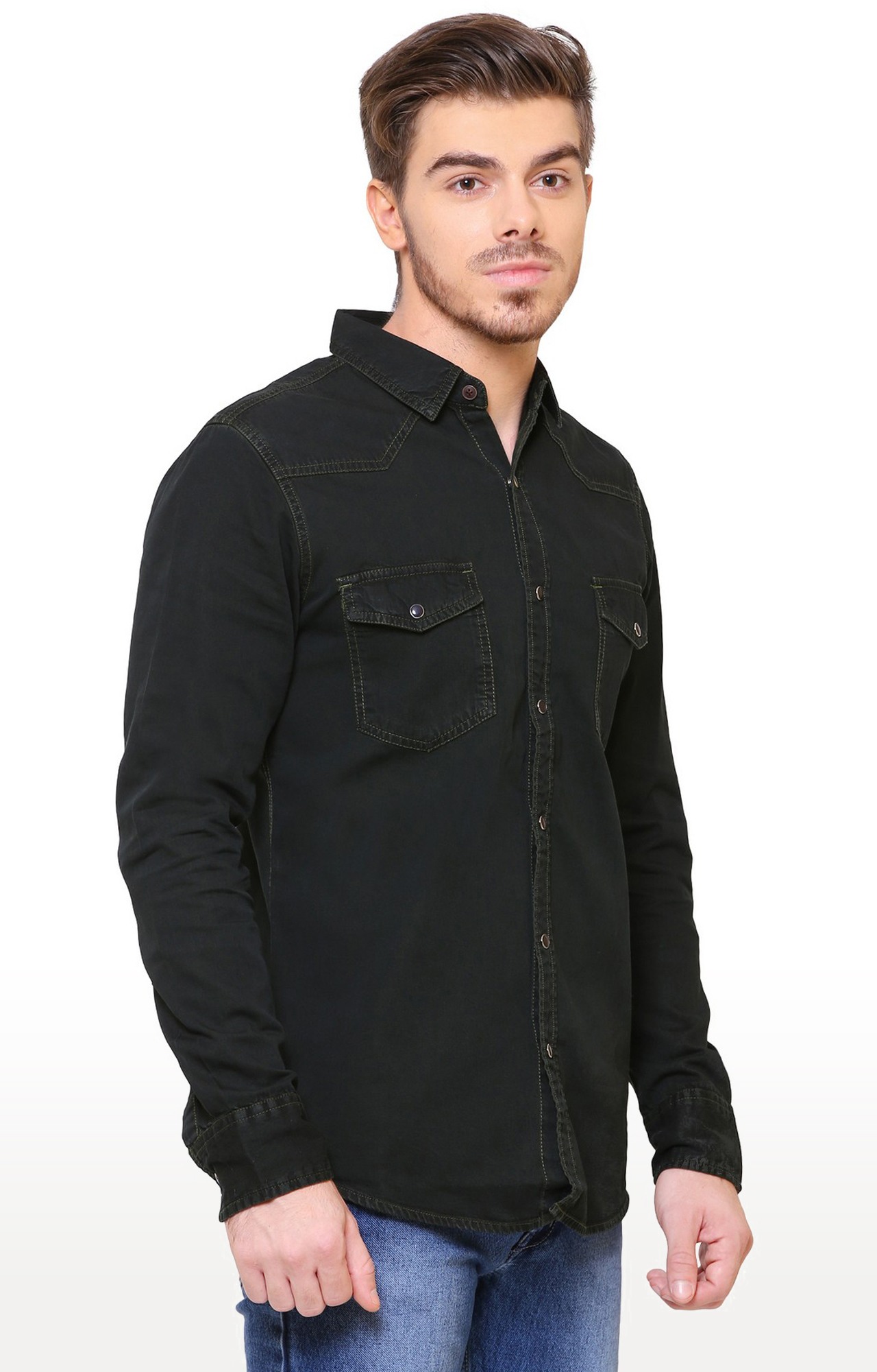 Southbay Men's Dark Olive Green Casual Denim Shirt
