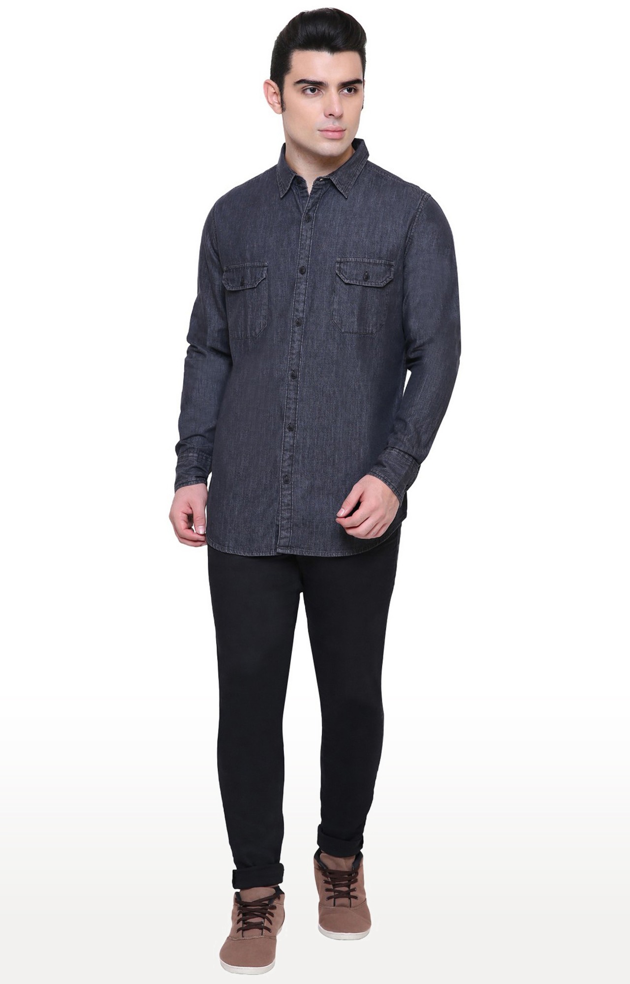Southbay Men's Charcoal Black Casual Denim Shirt