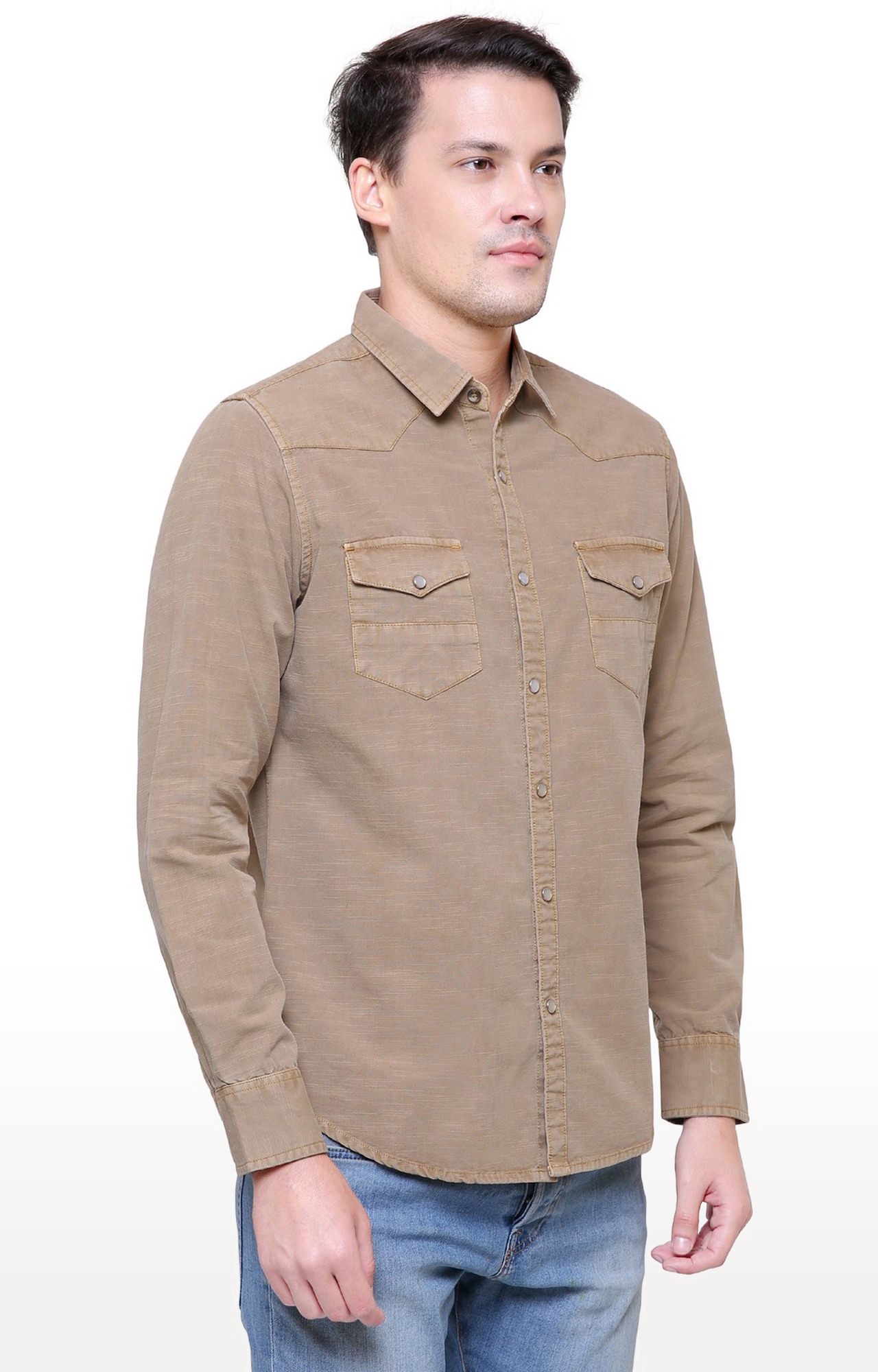 Southbay Men's Beige Casual Denim Shirt