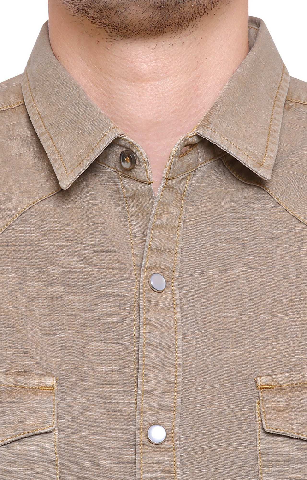 Southbay Men's Beige Casual Denim Shirt