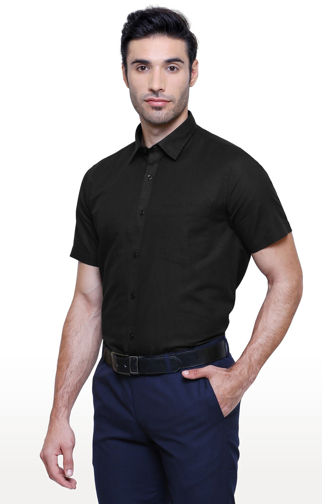 Southbay Men's Black Half Sleeve Linen Cotton Formal Shirt