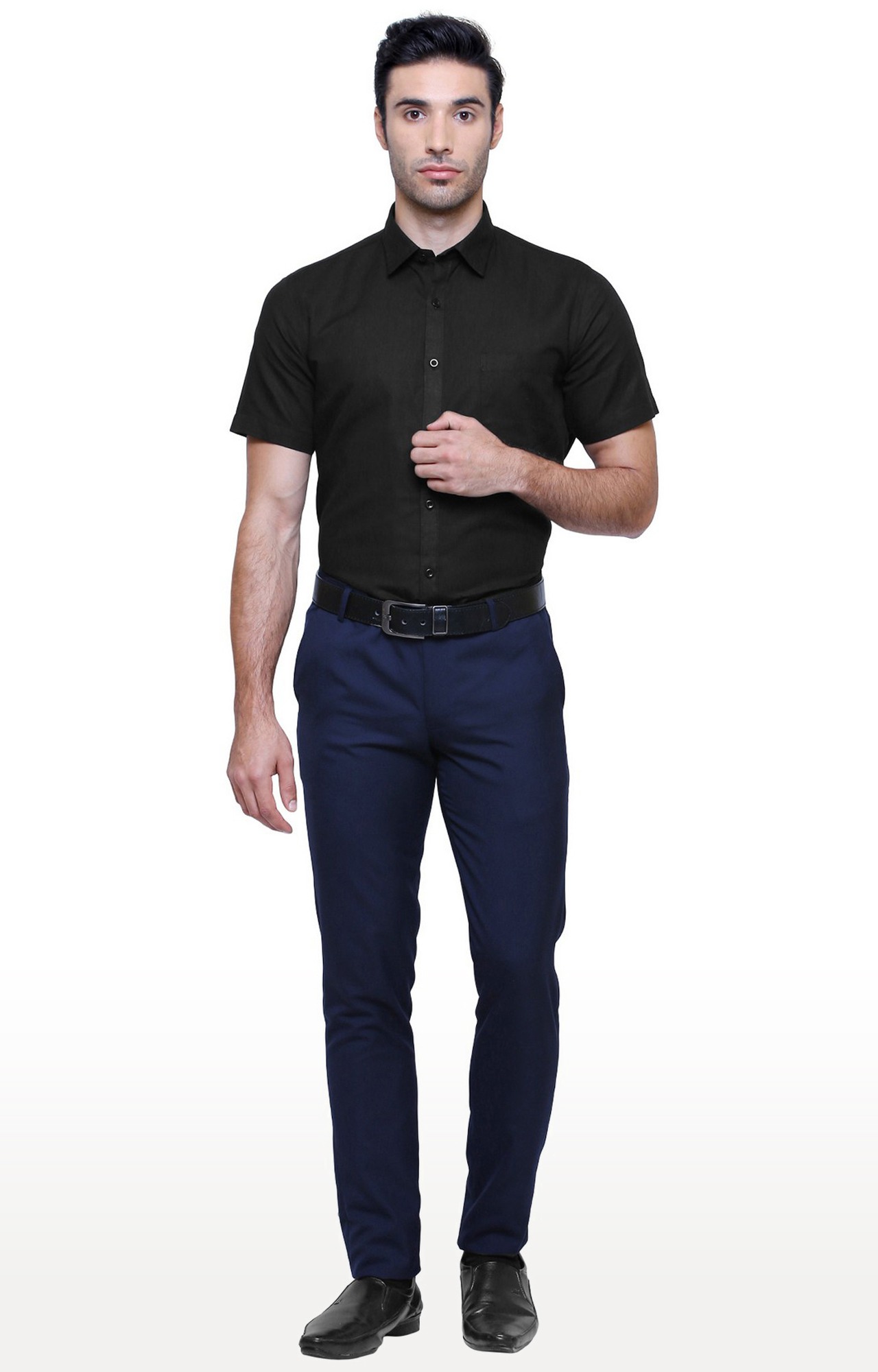 Southbay Men's Black Half Sleeve Linen Cotton Formal Shirt