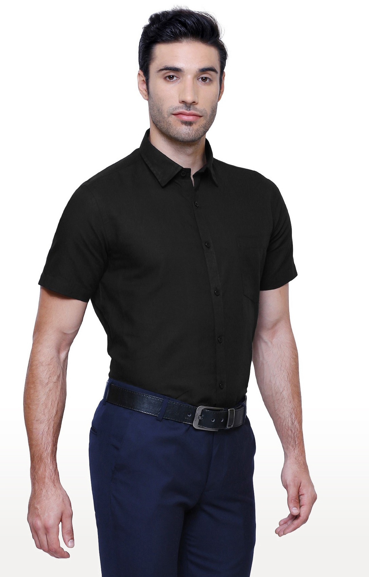 Southbay Men's Black Half Sleeve Linen Cotton Formal Shirt
