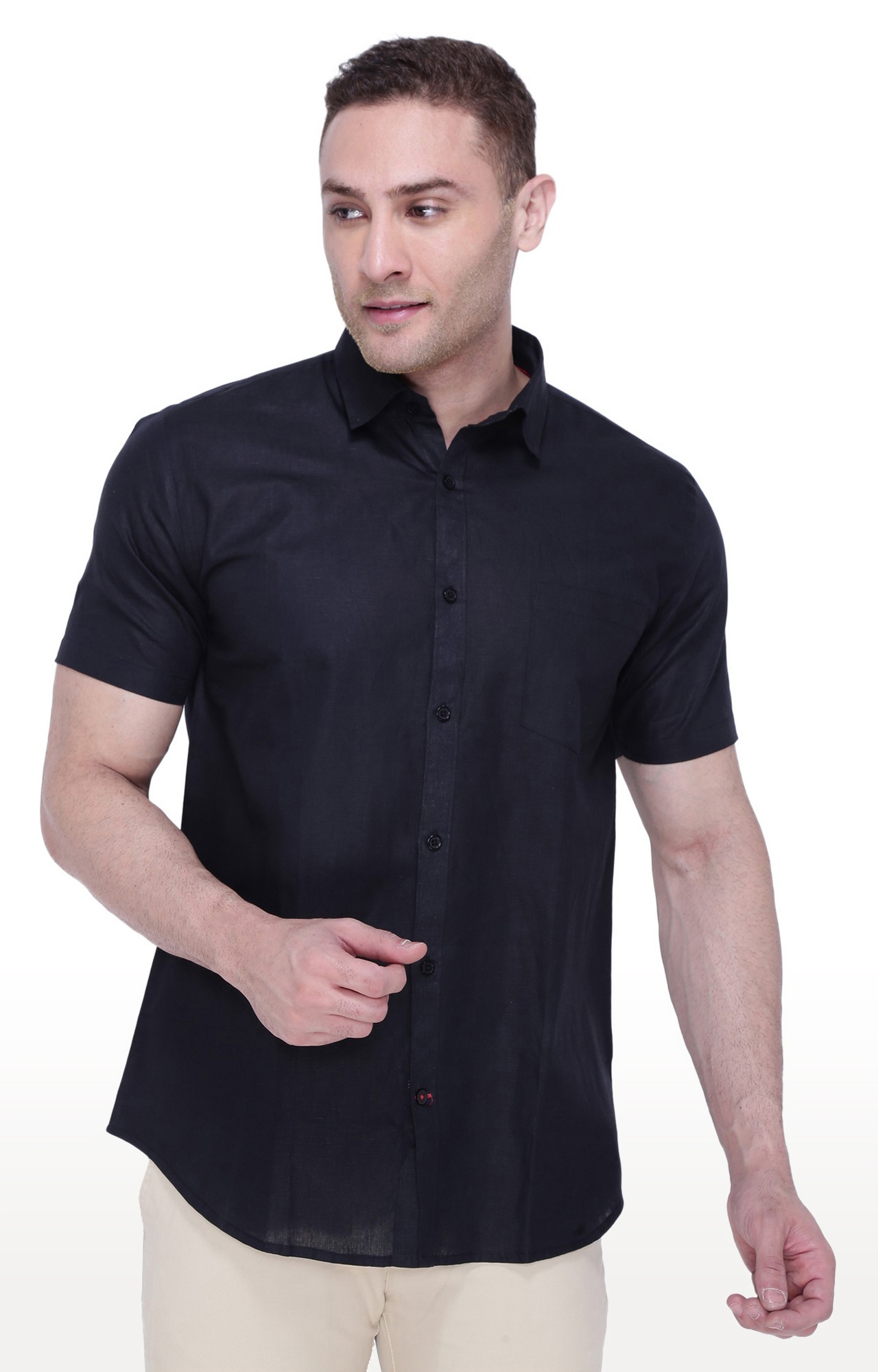 Southbay Men's Black Half Sleeve Linen Cotton Formal Shirt