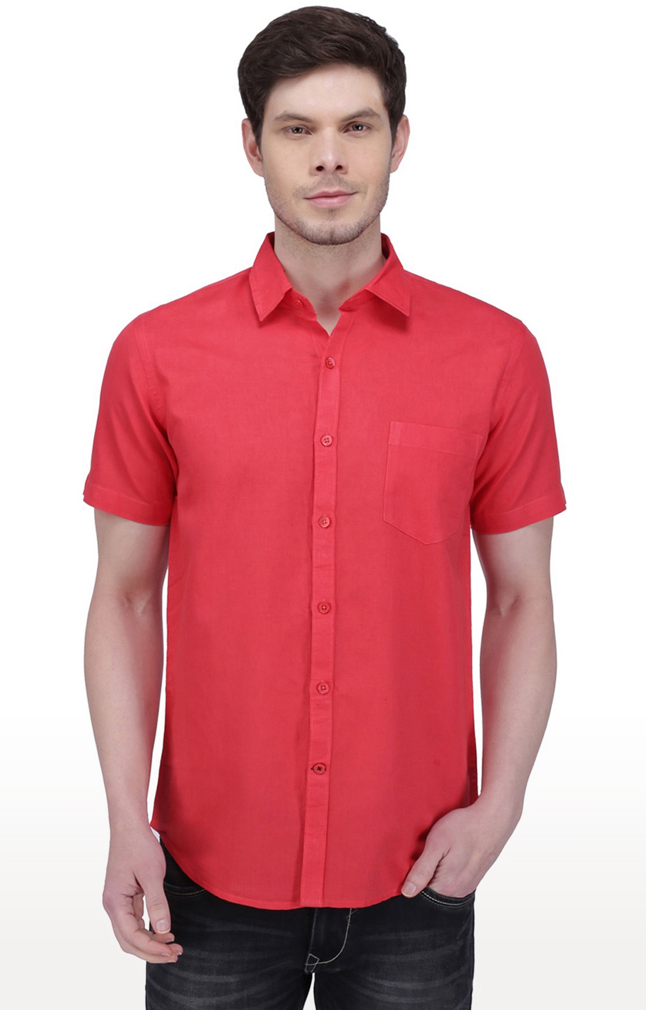 Southbay Men's Salmon Pink Half Sleeve Linen Cotton Formal Shirt