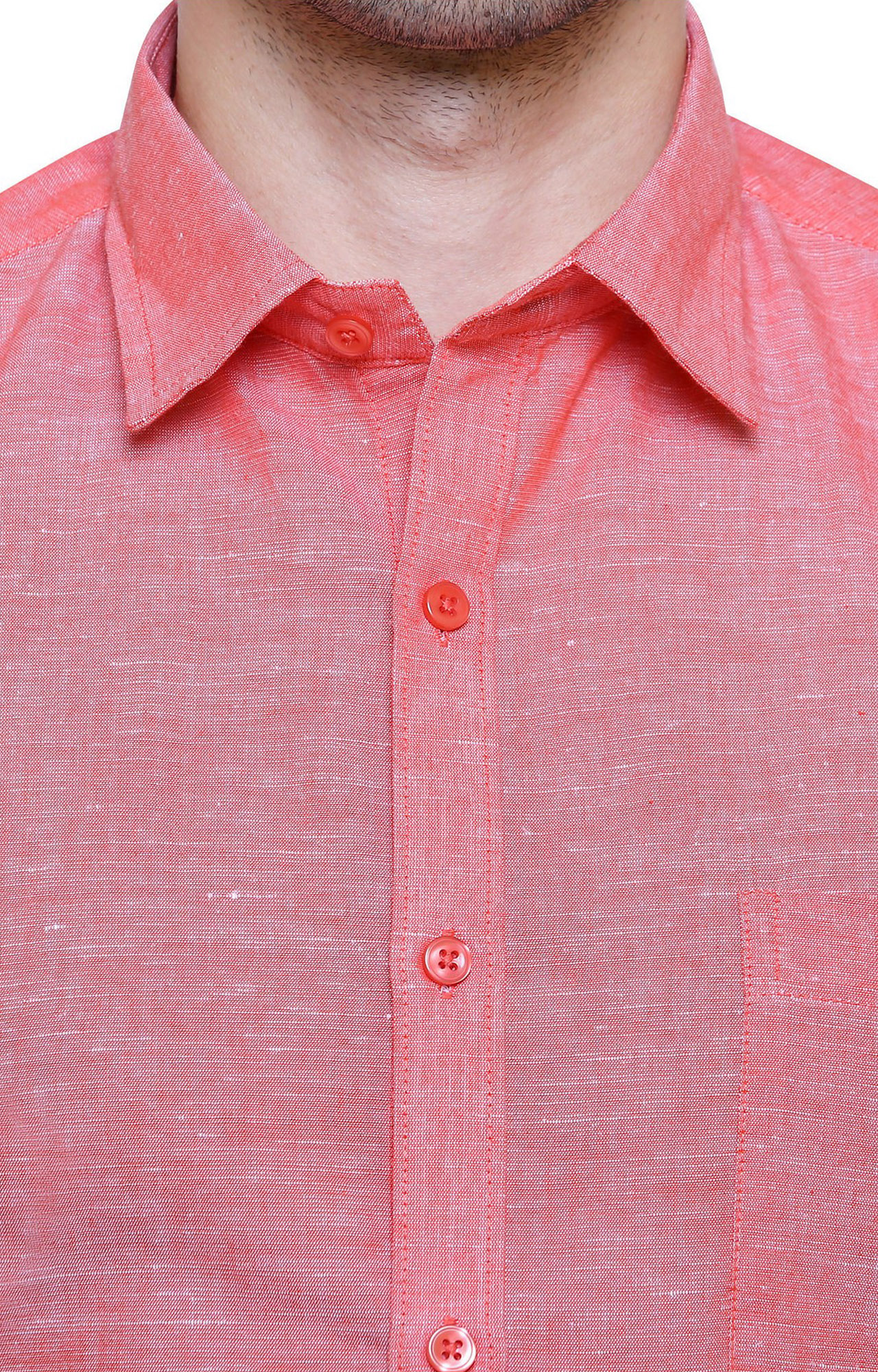 Southbay Men's Salmon Pink Half Sleeve Linen Cotton Formal Shirt