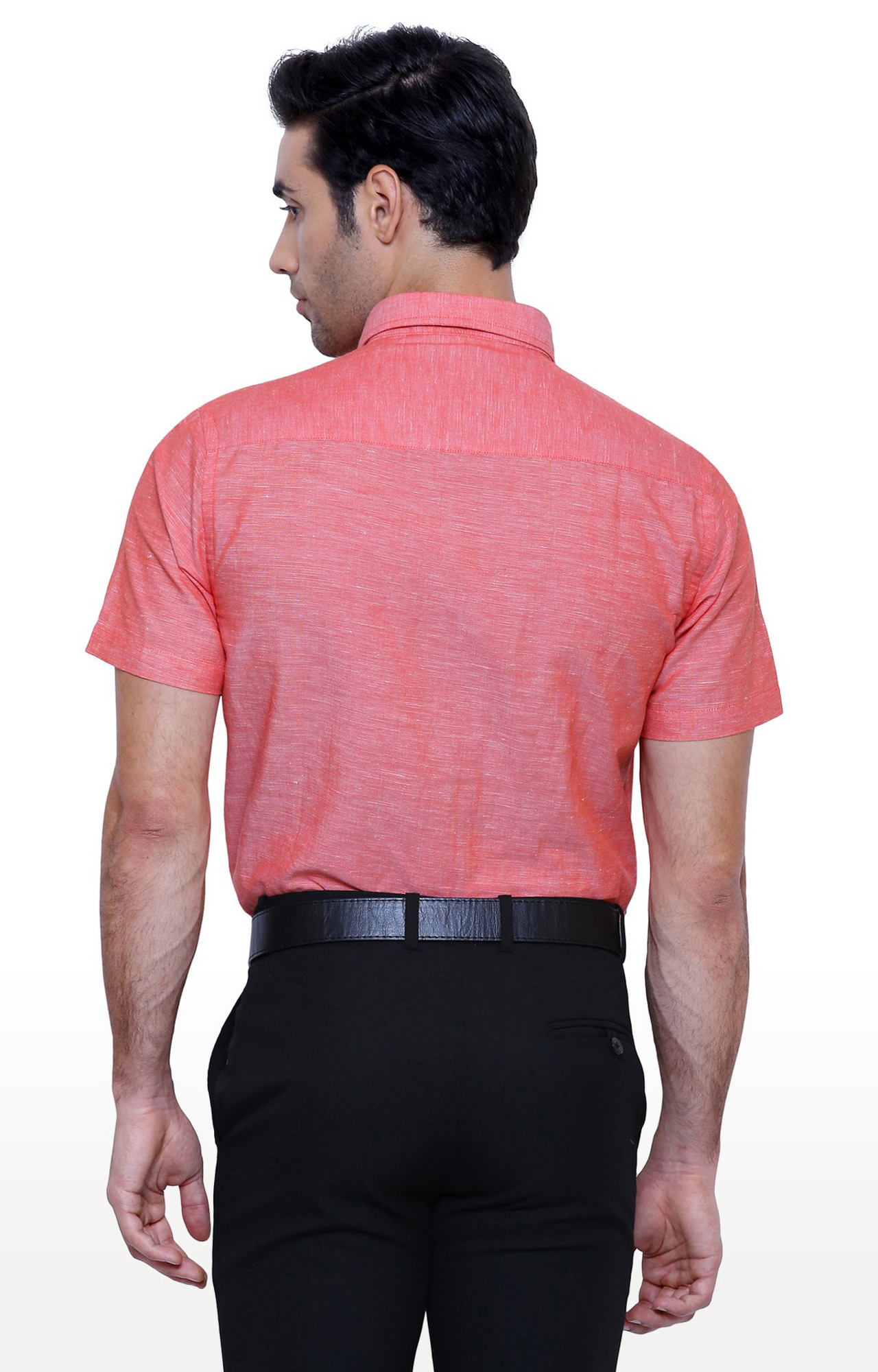 Southbay Men's Salmon Pink Half Sleeve Linen Cotton Formal Shirt