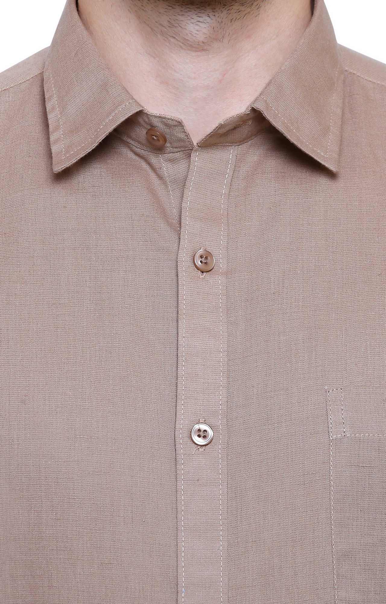 Southbay Men's Dark Beige Half Sleeve Linen Cotton Formal Shirt