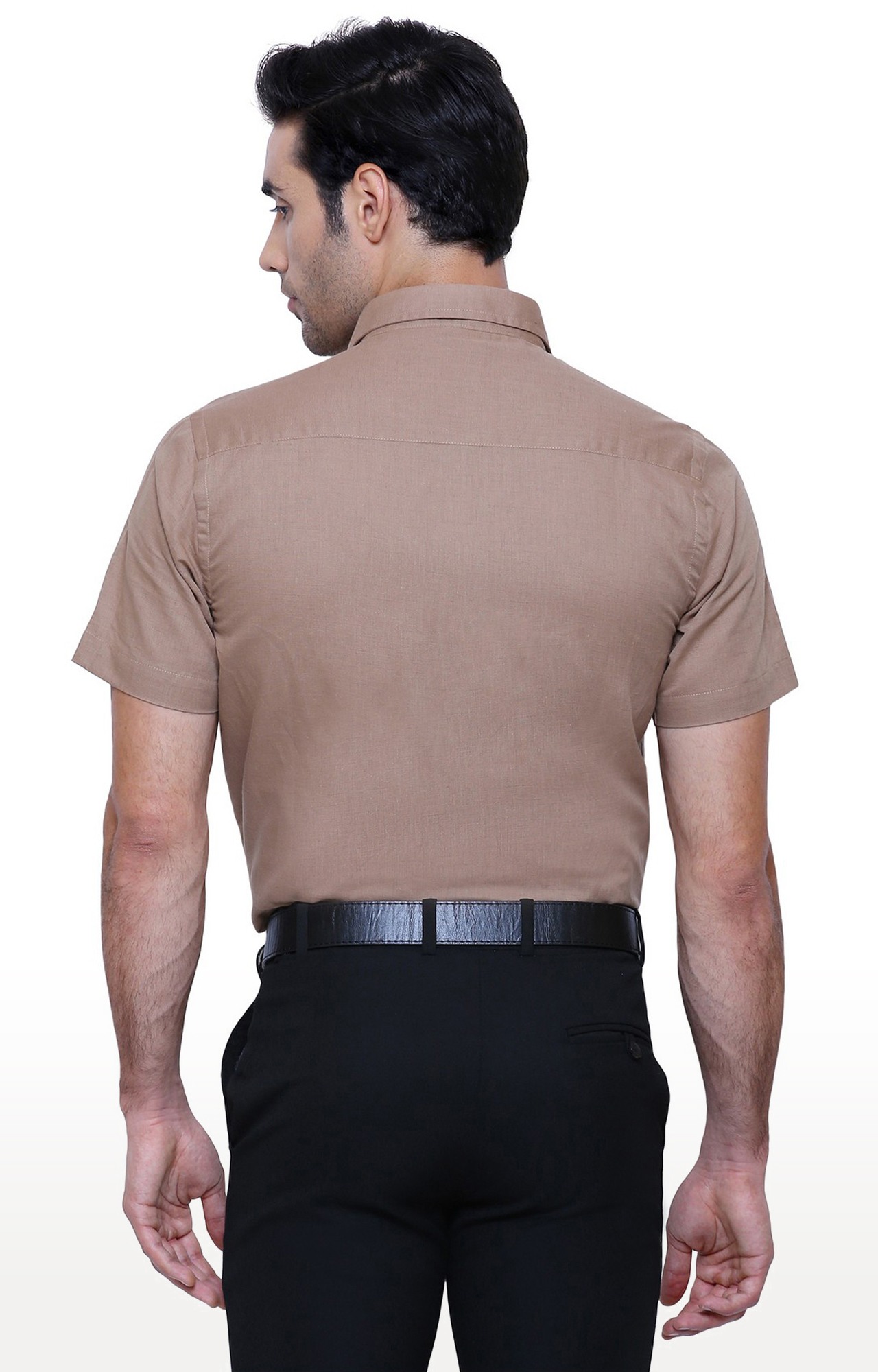 Southbay Men's Dark Beige Half Sleeve Linen Cotton Formal Shirt