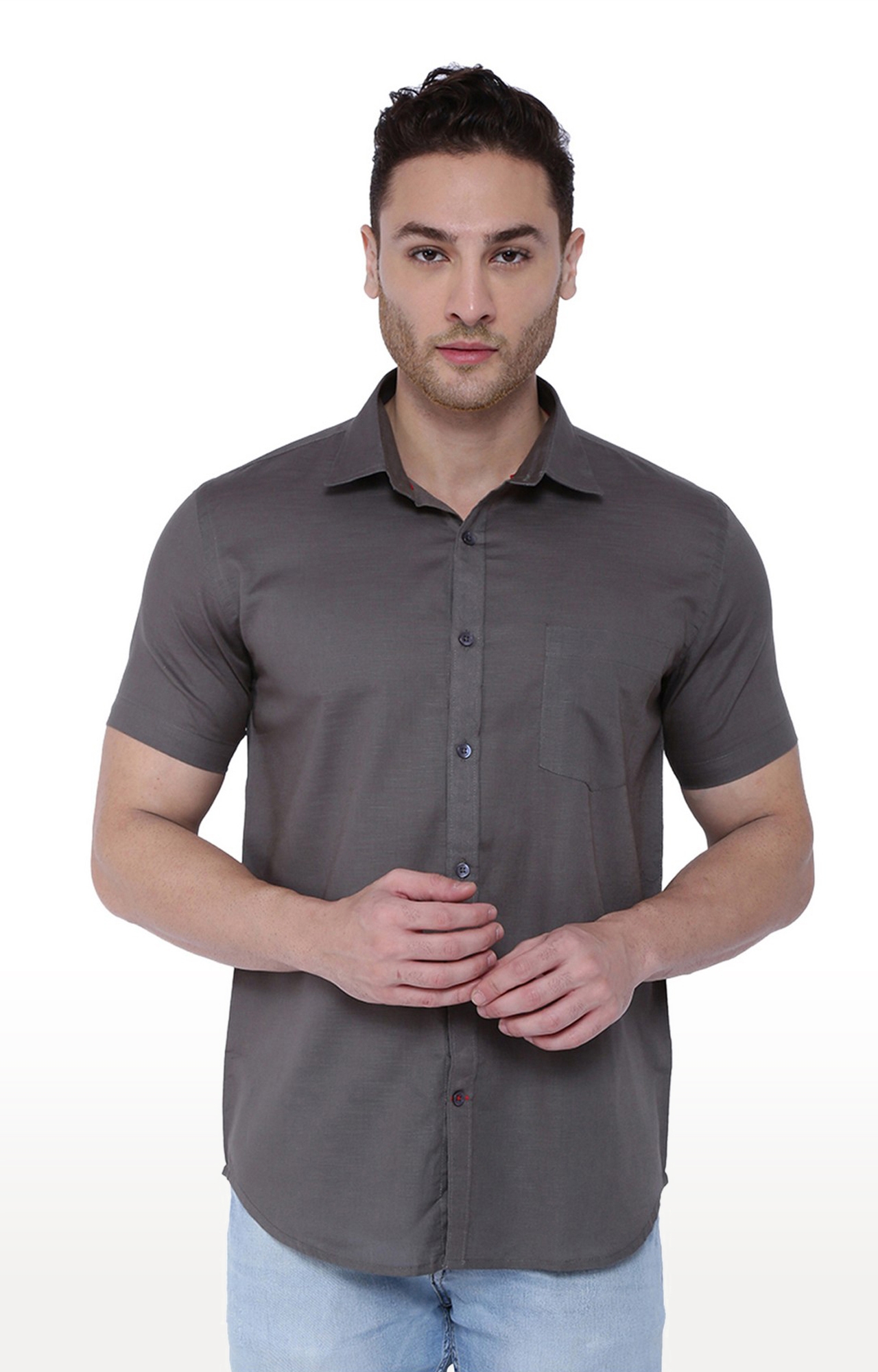 Southbay Men's Dark Grey Half Sleeve Linen Cotton Formal Shirt