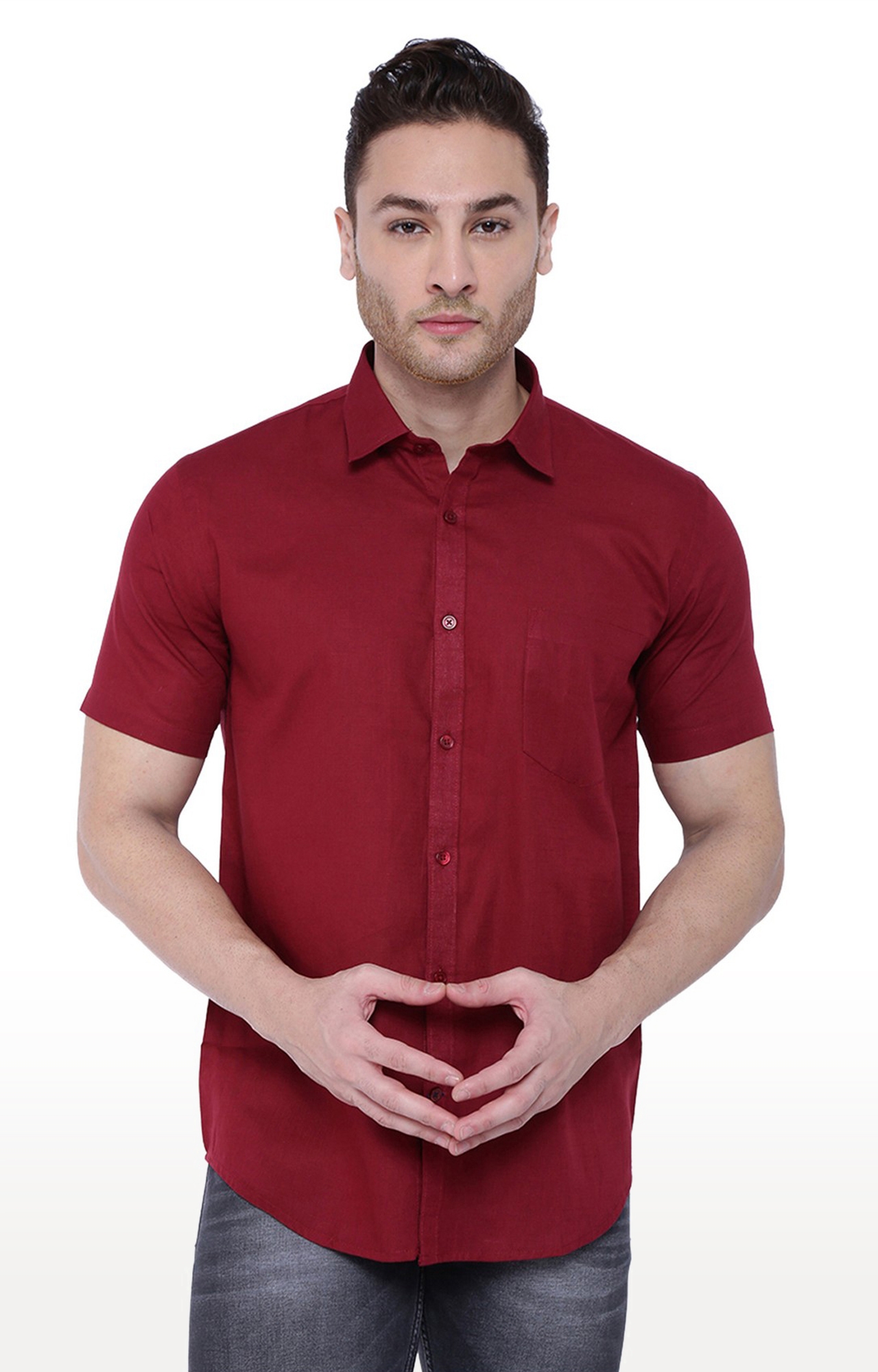Southbay Men's Maroon Half Sleeve Linen Cotton Formal Shirt