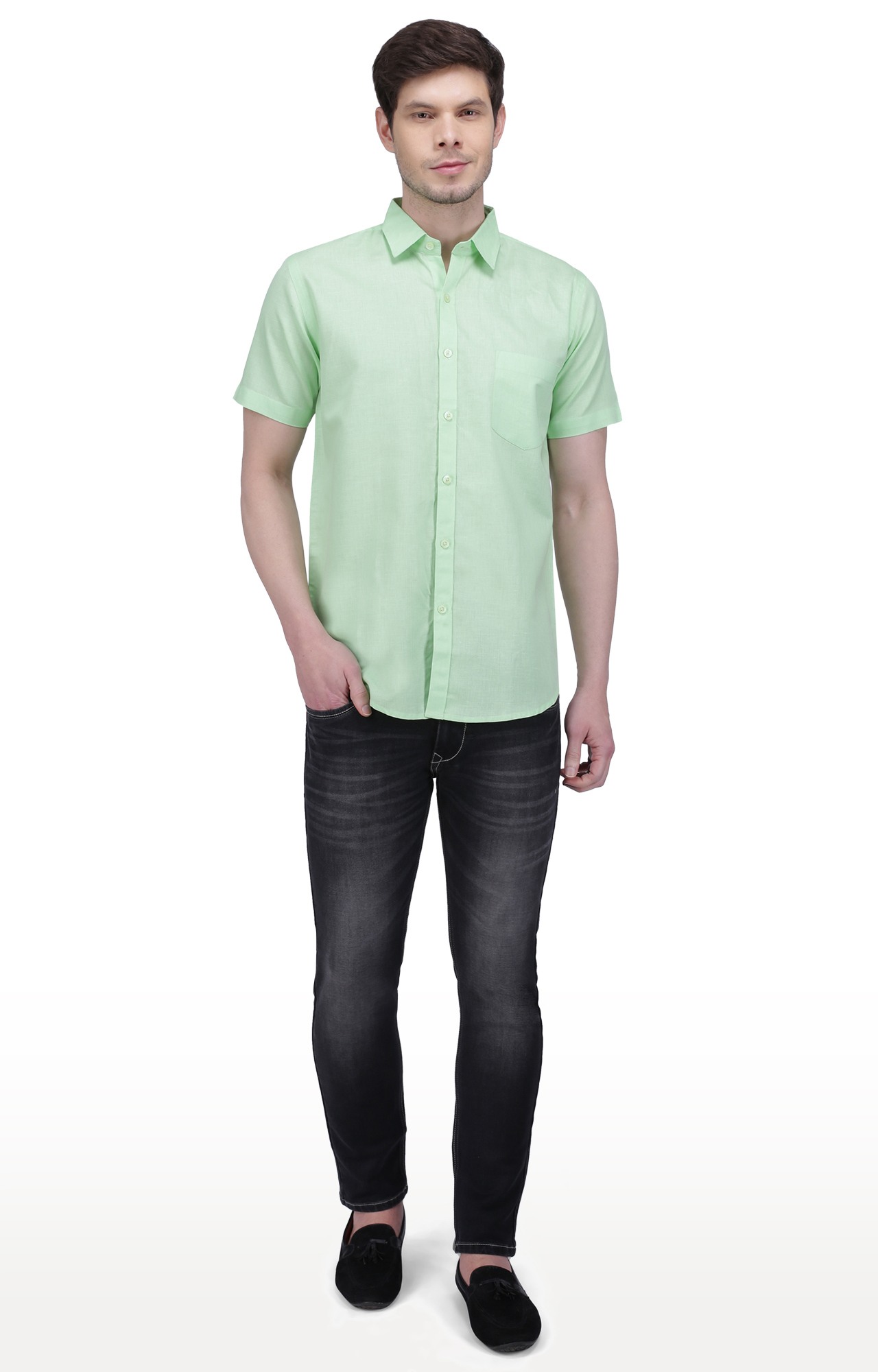 Southbay Men's Black Half Sleeve Linen Cotton Formal Shirt- SBCLHS243