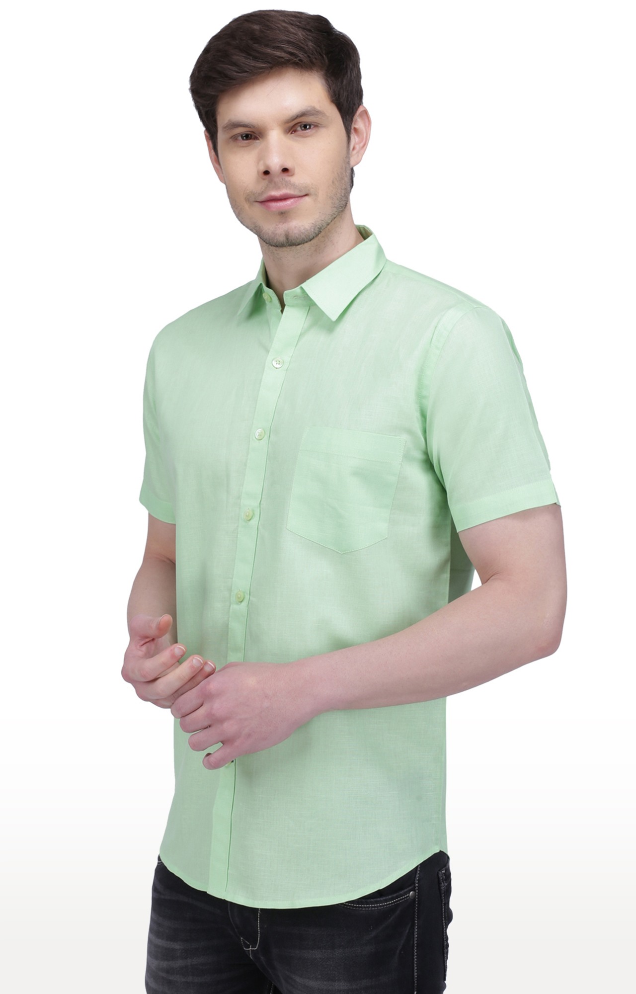 Southbay Men's Black Half Sleeve Linen Cotton Formal Shirt- SBCLHS243