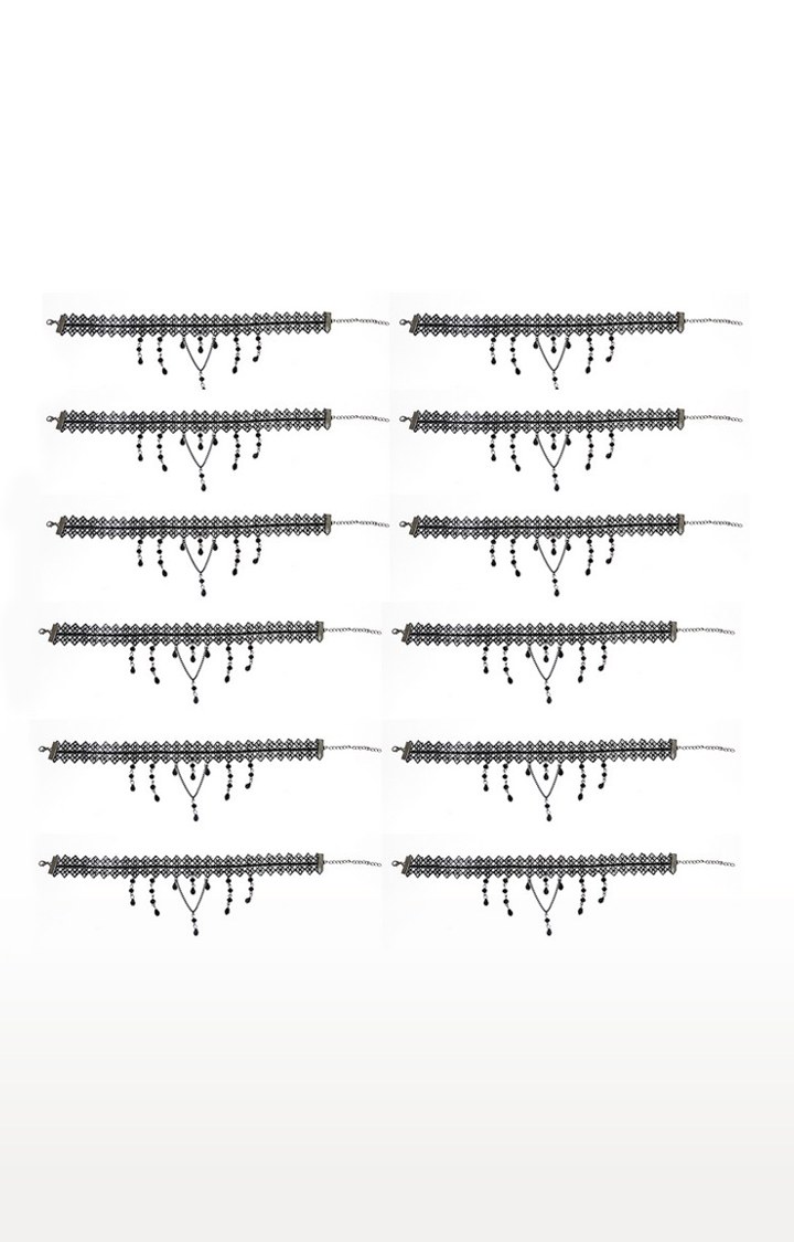 EMM's Western Choker Necklace For Women And Girls In Black(Pack Of 12)