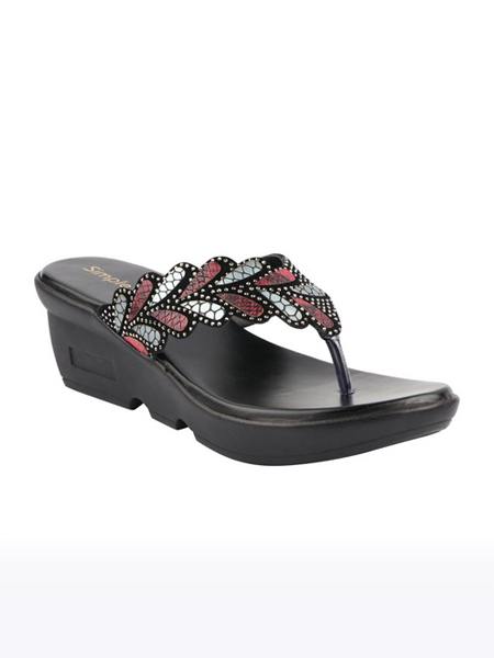 Women's Black Slip on Synthetic Wedges