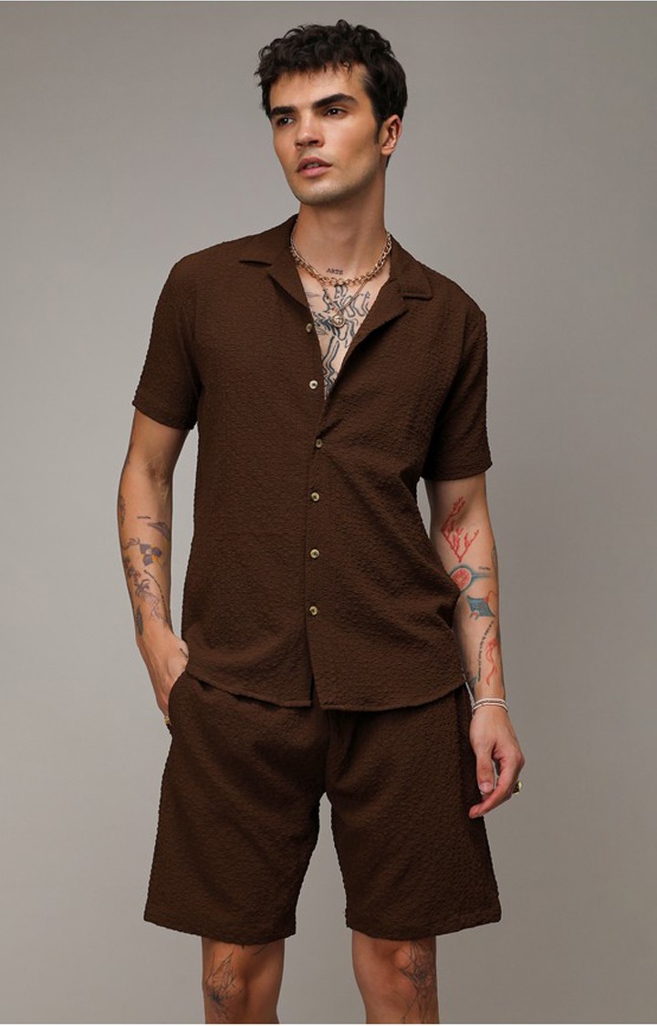 Men's Brown Solid Co-ords