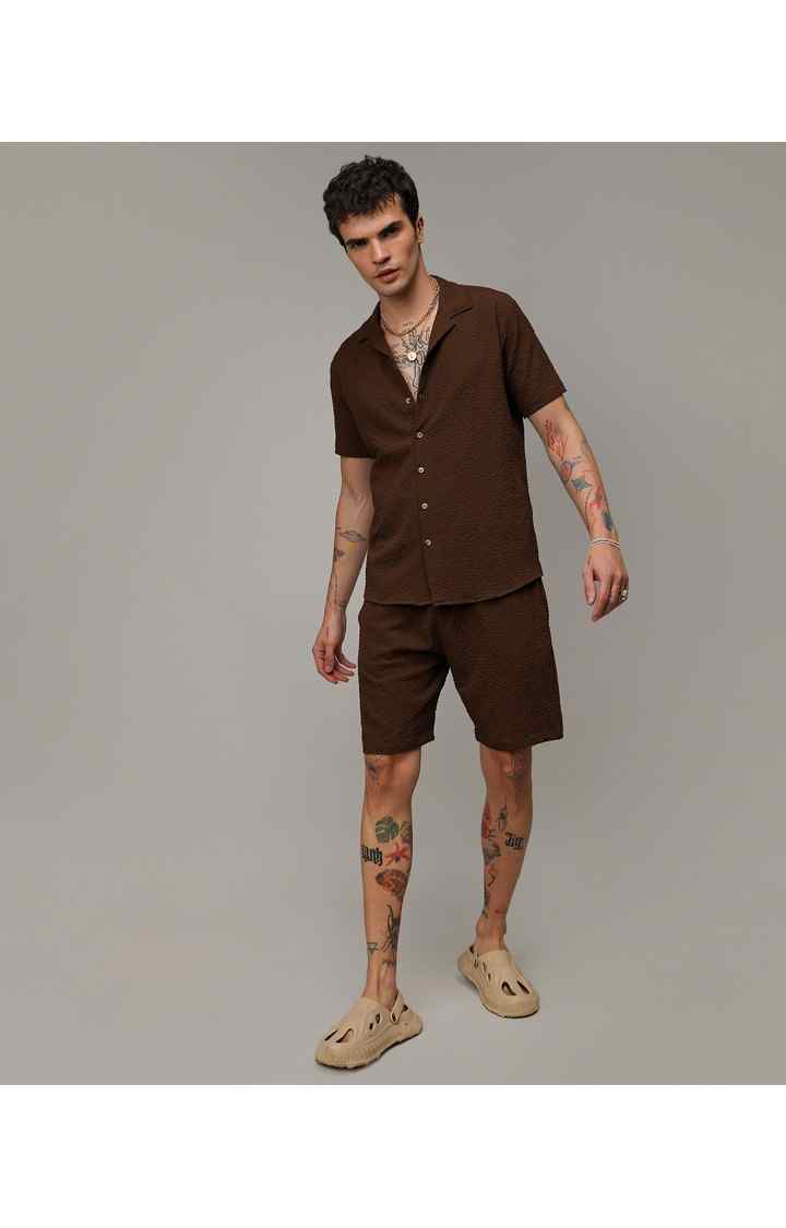 Men's Brown Solid Co-ords
