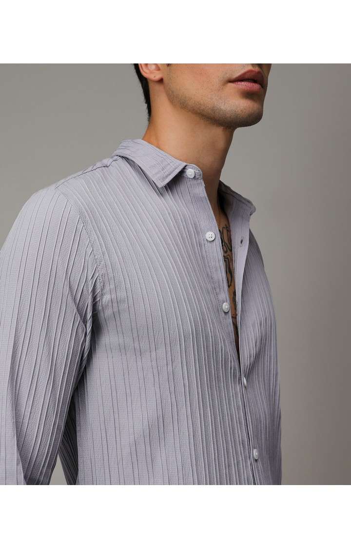 Men's Grey Solid Casual Shirts