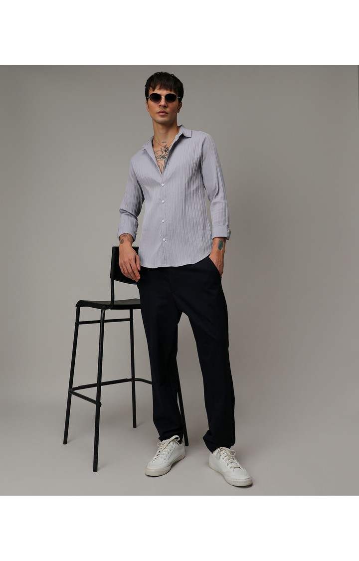 Men's Grey Solid Casual Shirts