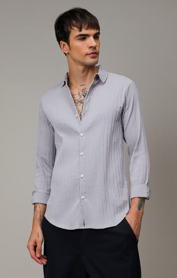 Men's Grey Solid Casual Shirts
