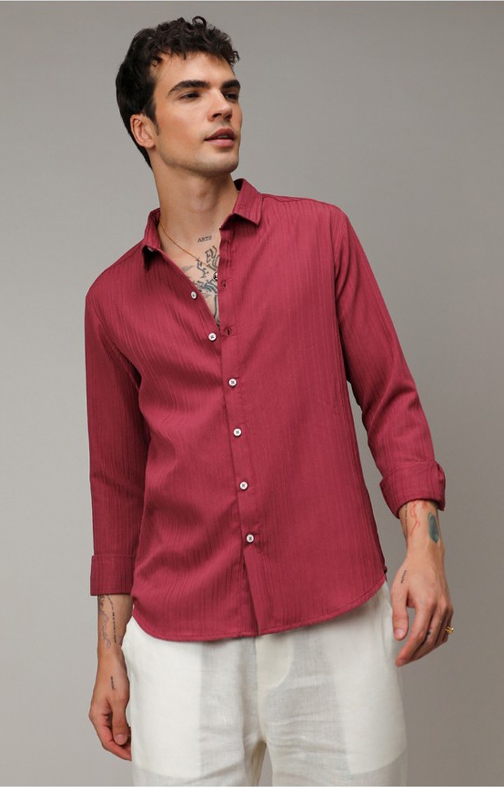Men's Red Solid Casual Shirts