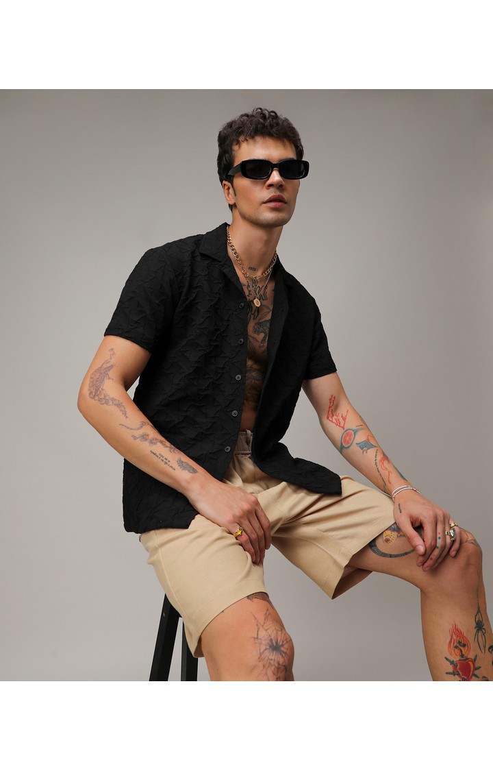 Men's Black Solid Casual Shirts