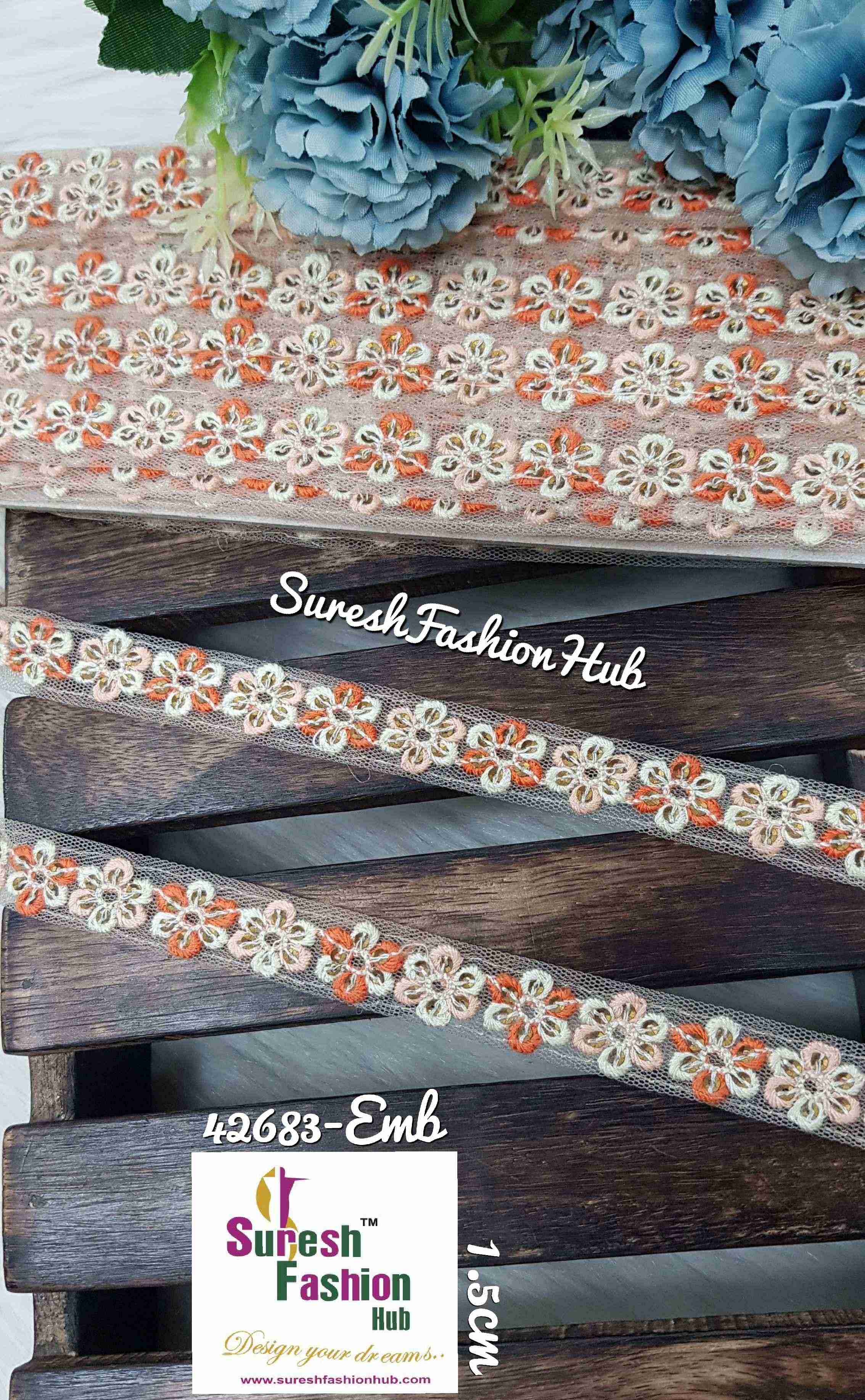 Colorful Threaded Flowerbed  On Net Embroidered  Trims